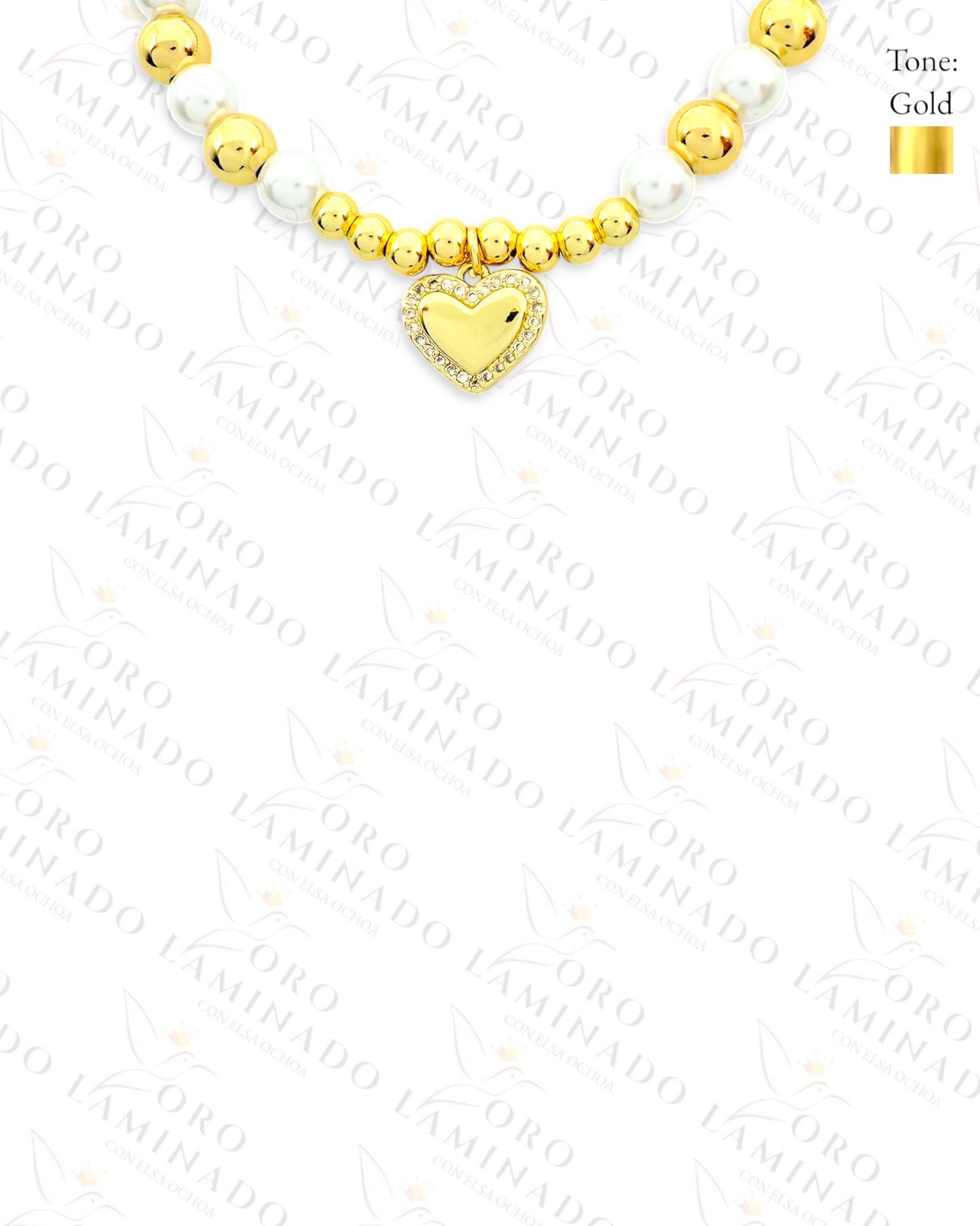 Sparkling Heart Pearl Bracelet (Gold Filled) C408