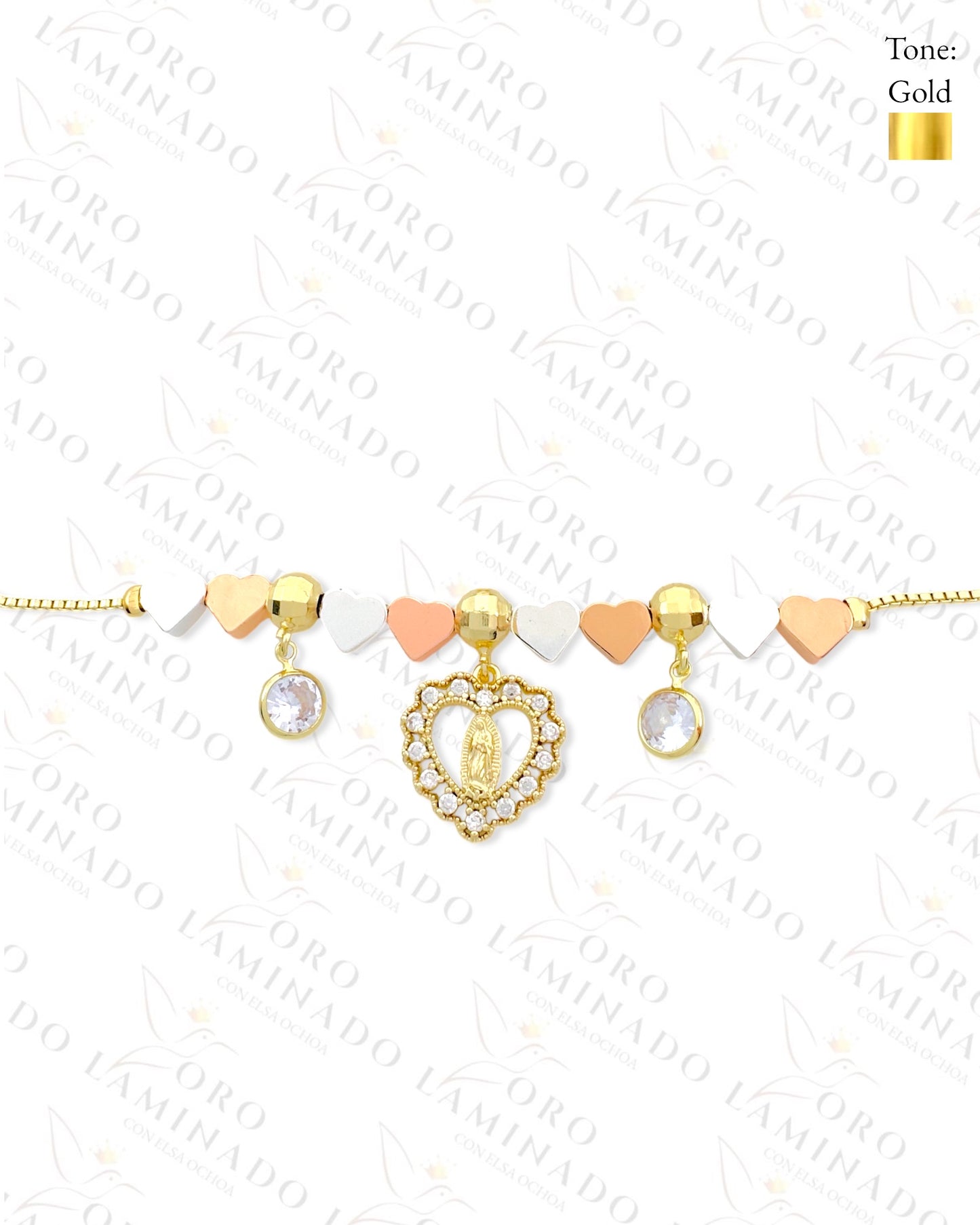 Three Tones Adjustable Virgin Mary Hearts Bracelet C232