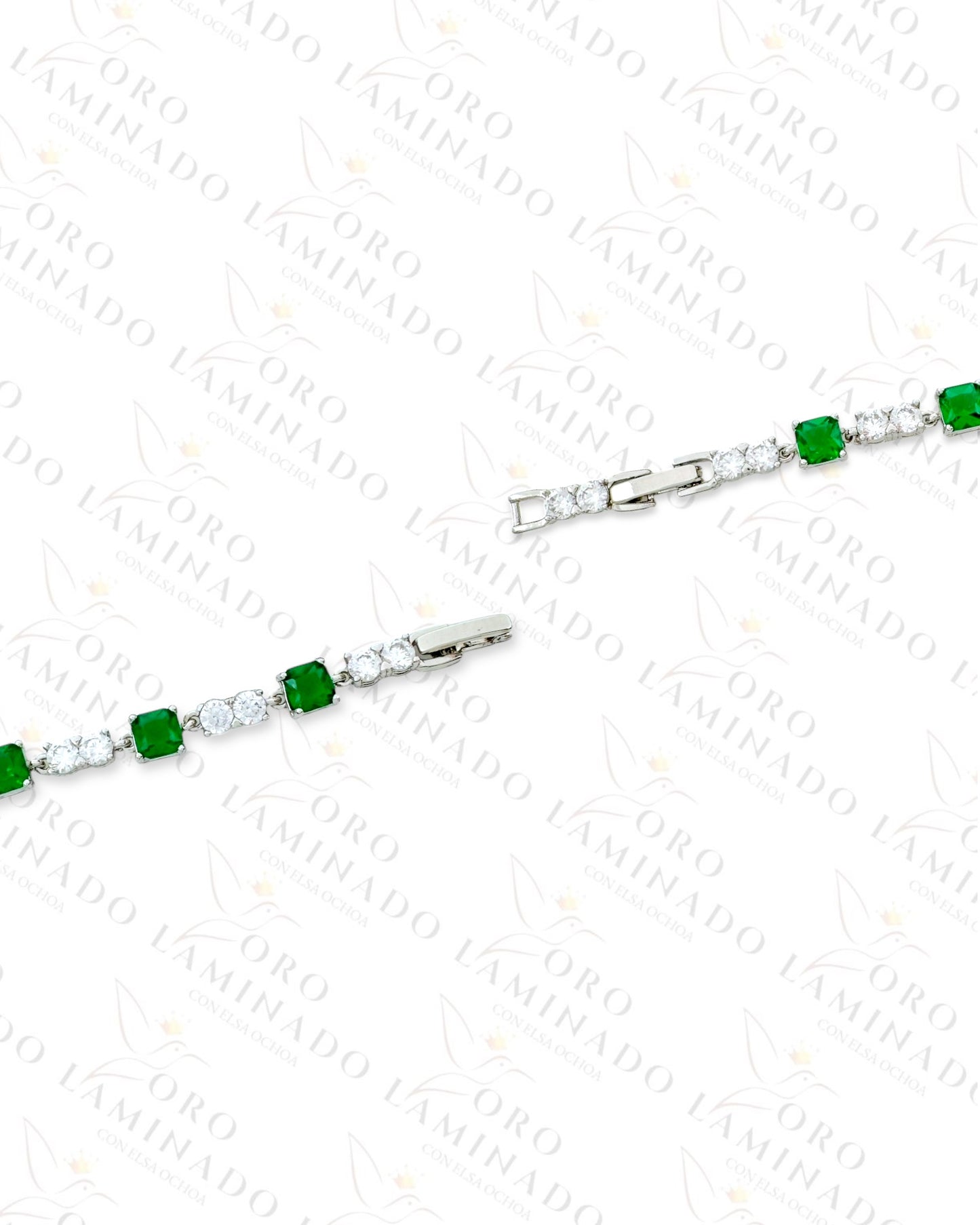 High Quality Green Crystal Design Silver Bracelet (Gold Filled) B288