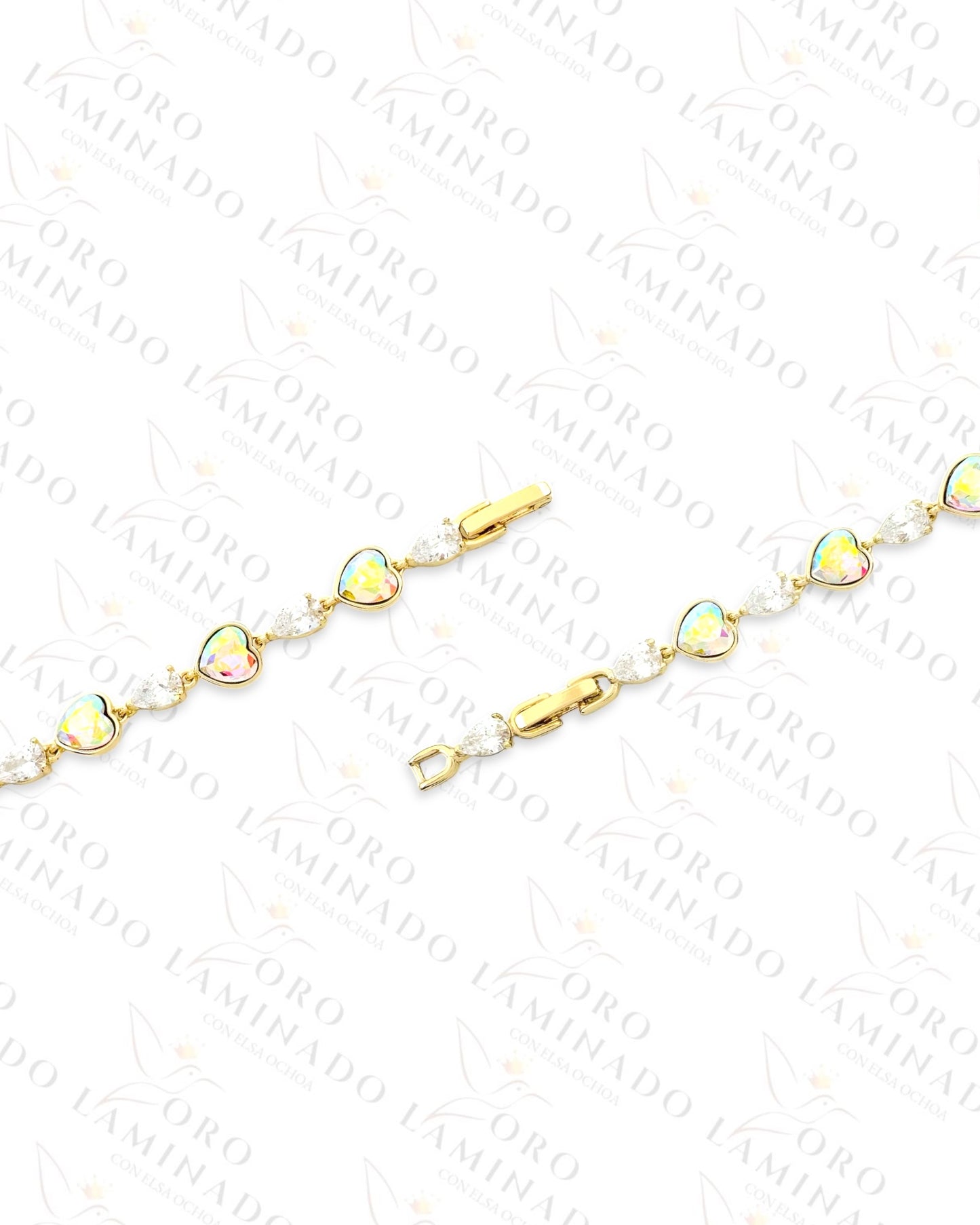 High Quality Iridescent Hearts Bracelet (Gold Filled) C60