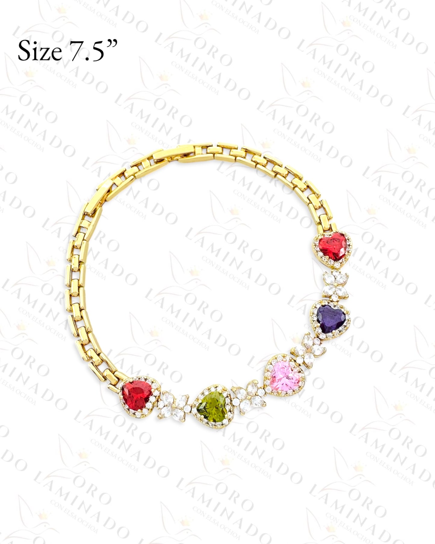 High Quality Multi-Color Crystal Heart Bracelet (Gold Filled) R10