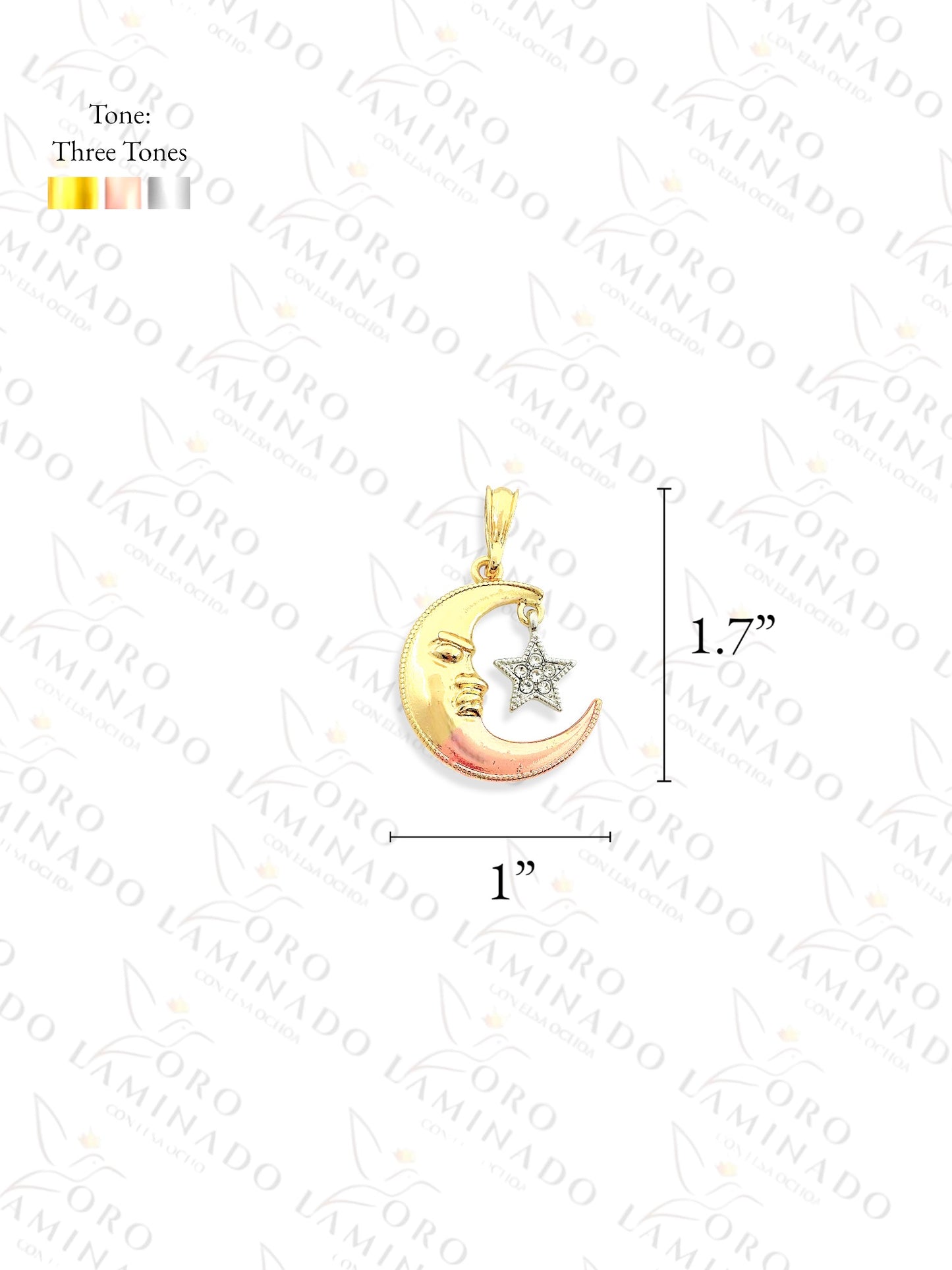 Gold Filled Three Tones Moon and Star Pendant C129