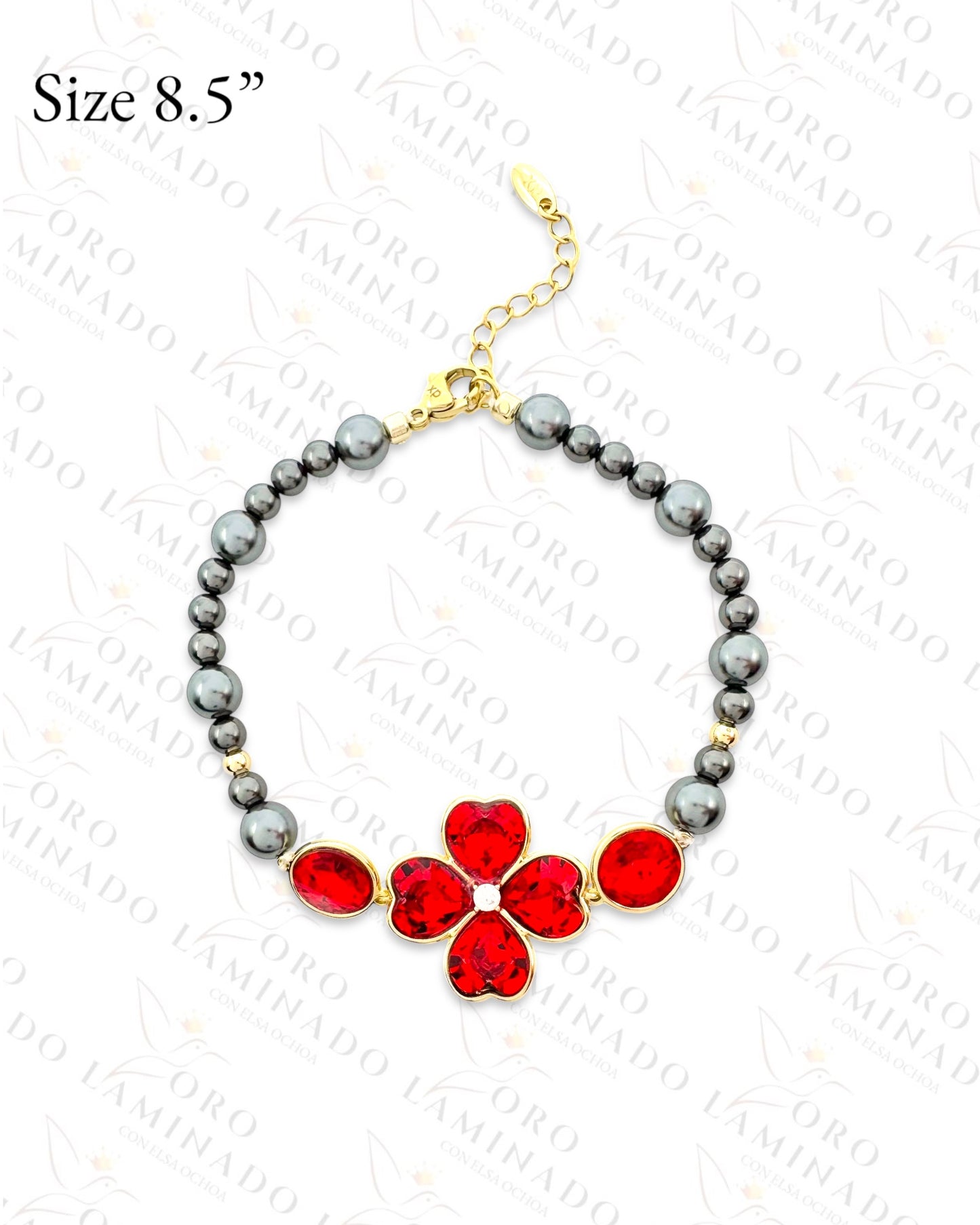 High Quality Red Flower Pearl Bracelet (Gold Filled) R53