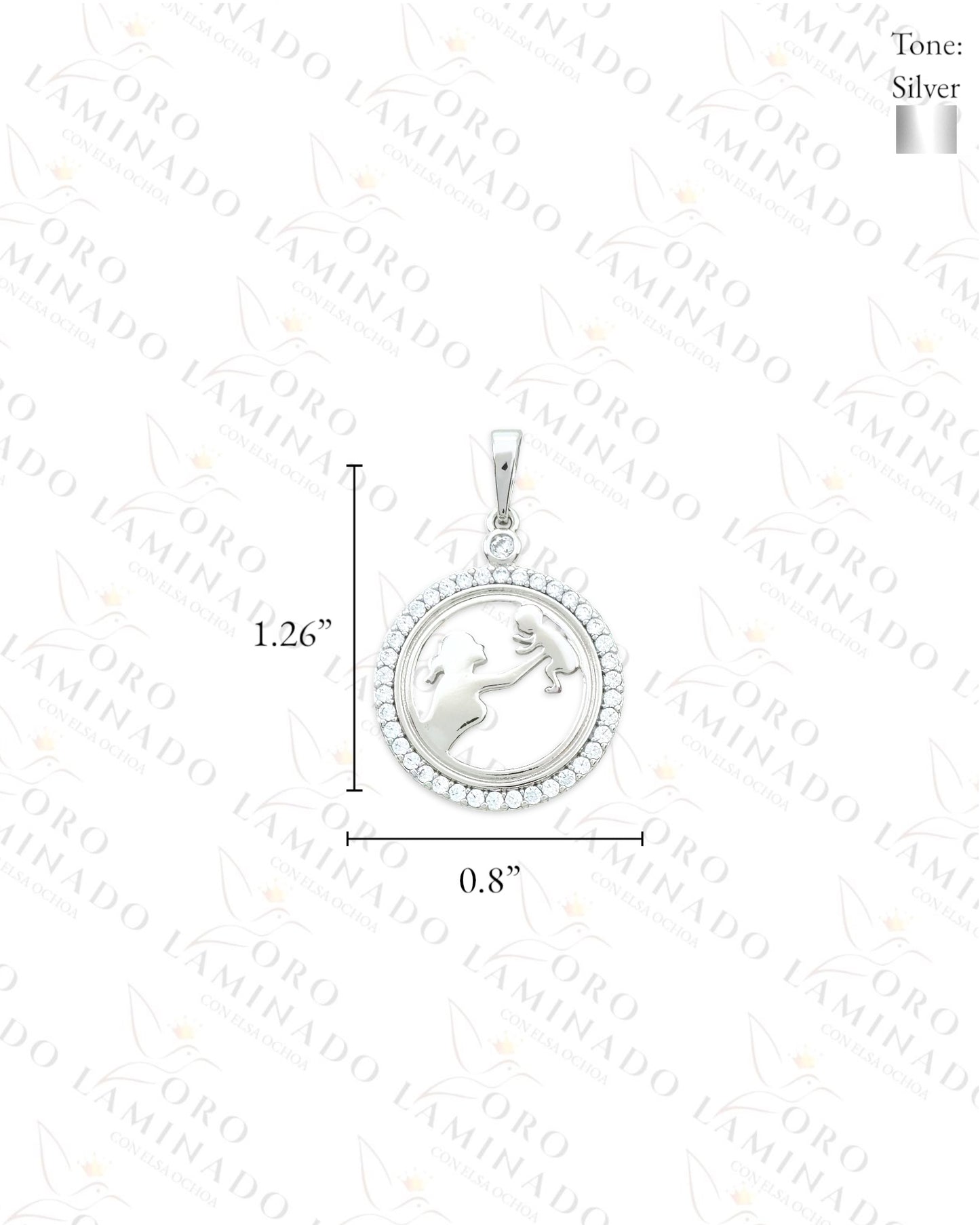 High Quality Silver Mom and Baby Round Pendant R41