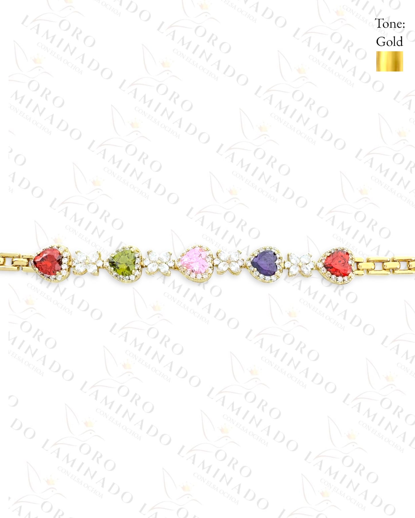High Quality Multi-Color Crystal Heart Bracelet (Gold Filled) R10