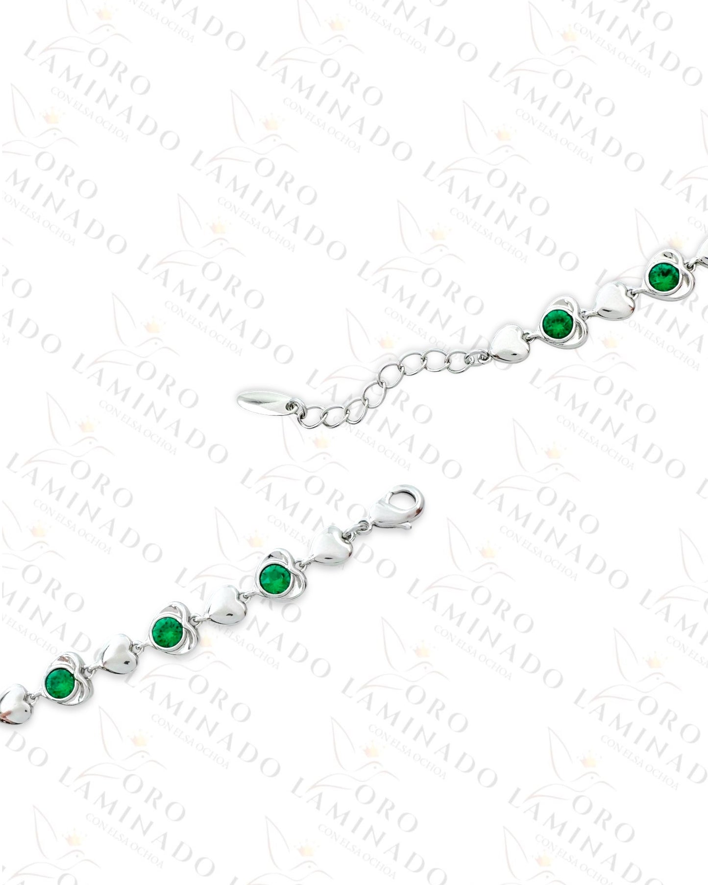 High Quality Silver and Green Hearts Bracelet (Gold Filled) G238