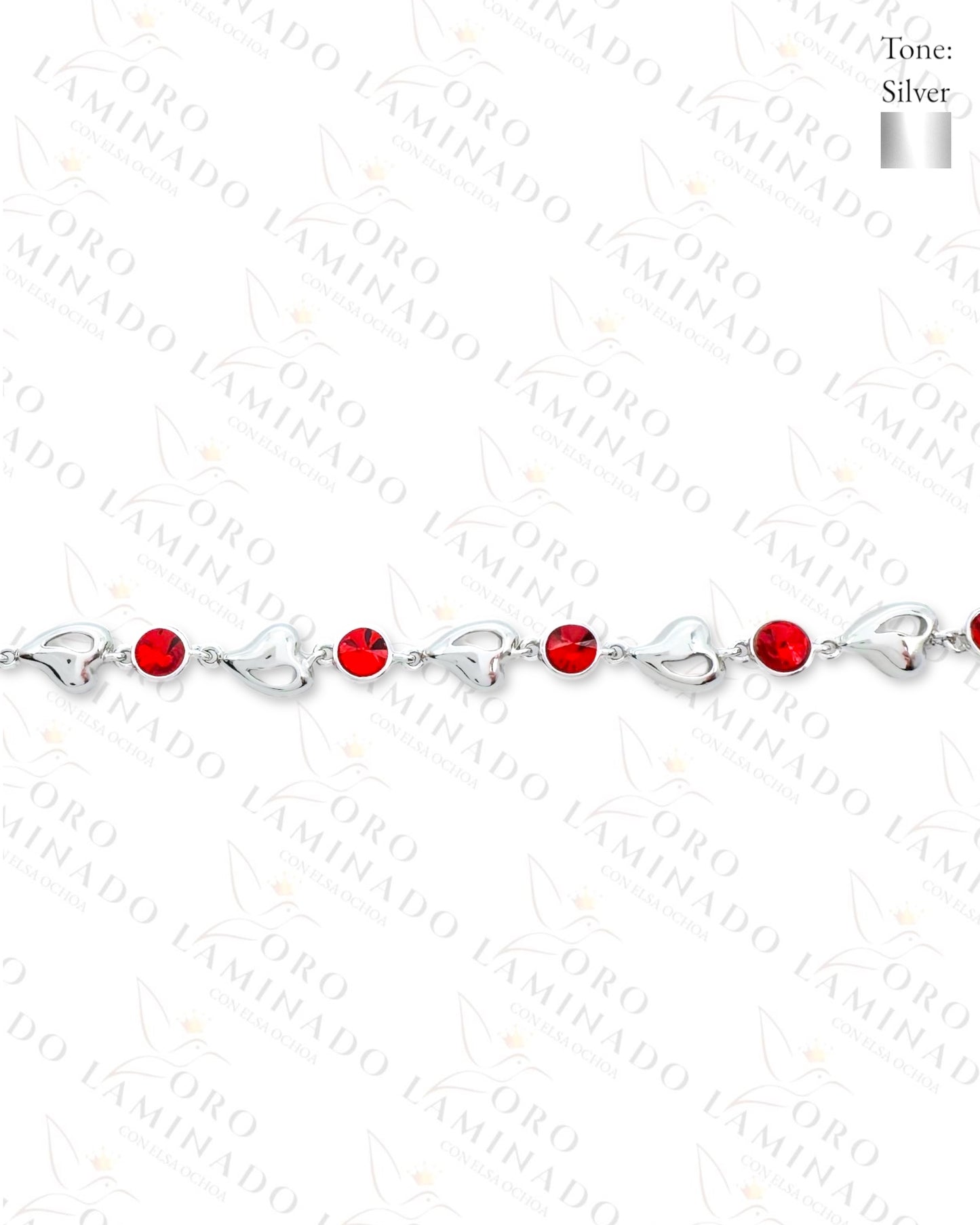 High Quality Silver Red Hearts Link Bracelet (Gold Filled) G478