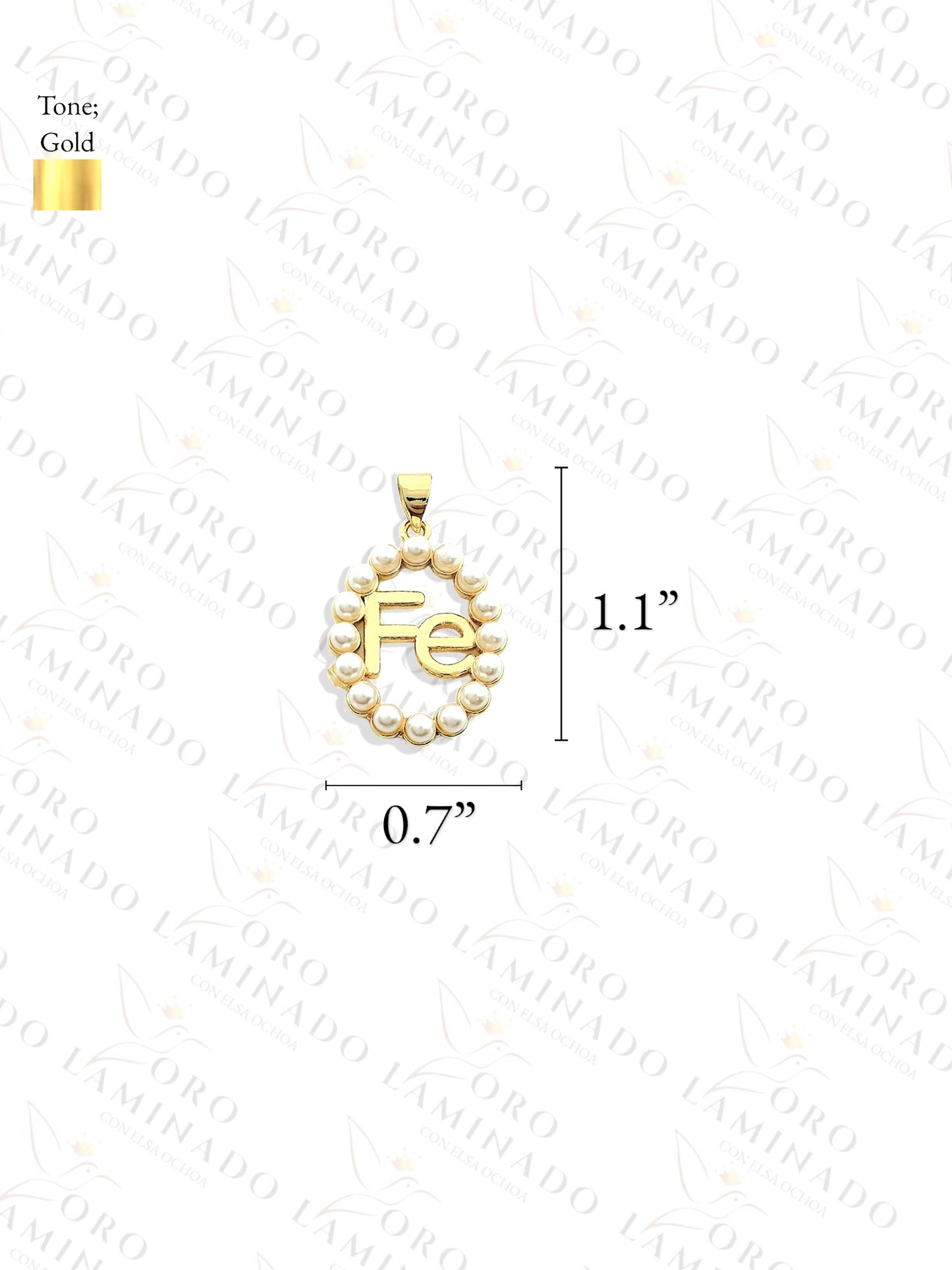 Gold Filled Oval "Fe" Pearl Pendant Y216