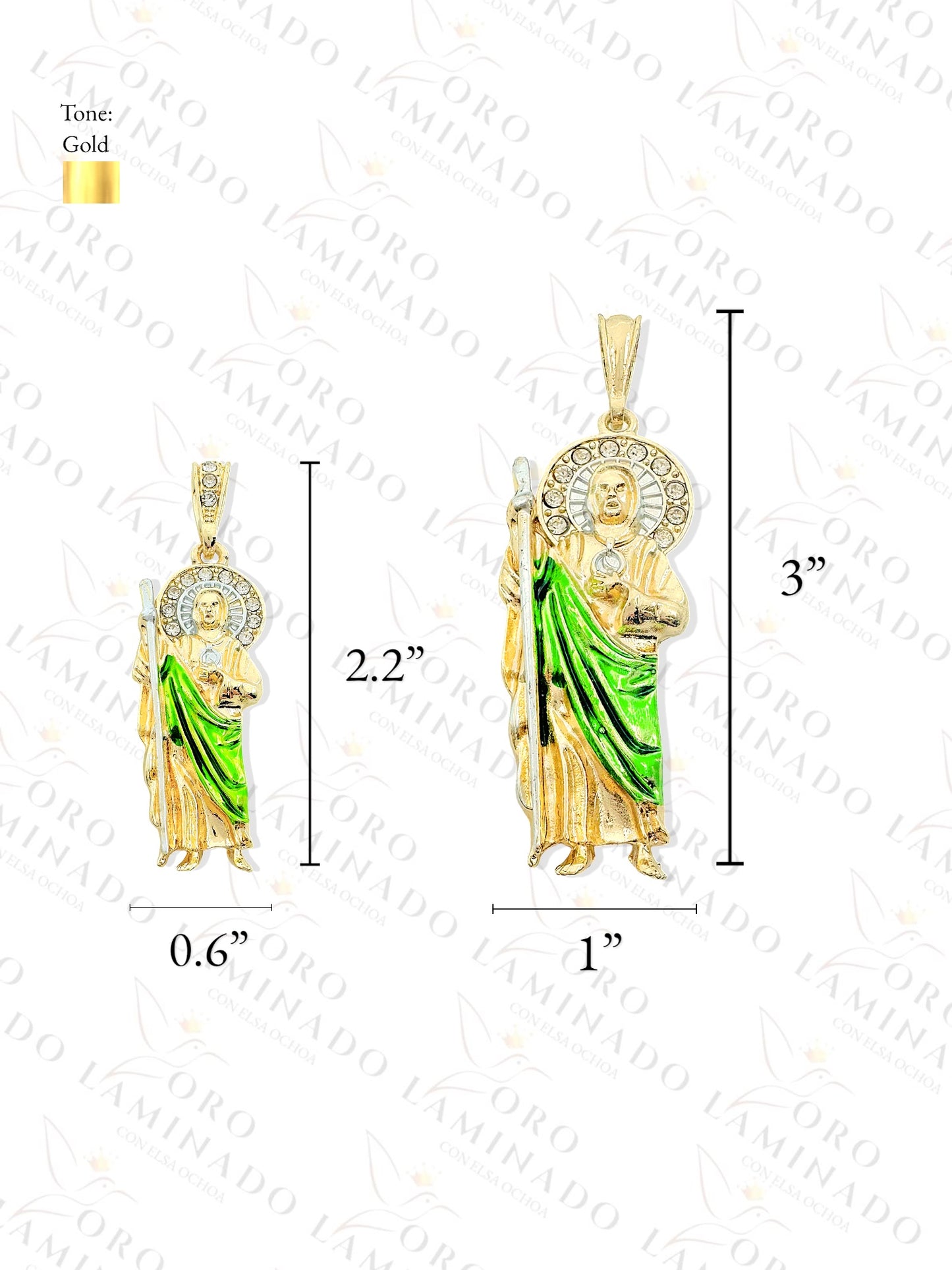 Gold Filled Green Saint Judas Pendant 2" or 3" B45