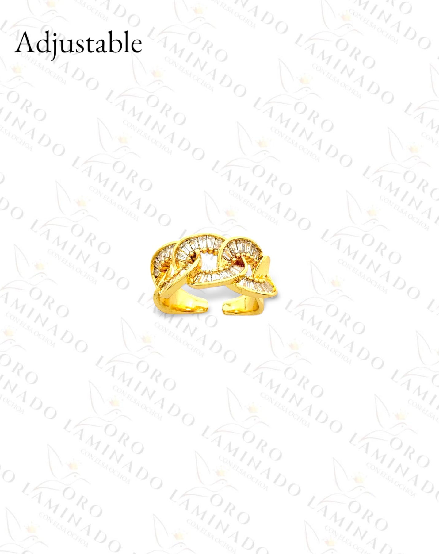 Adjustable Crystal Cuban Chain Ring (Gold Filled) C166