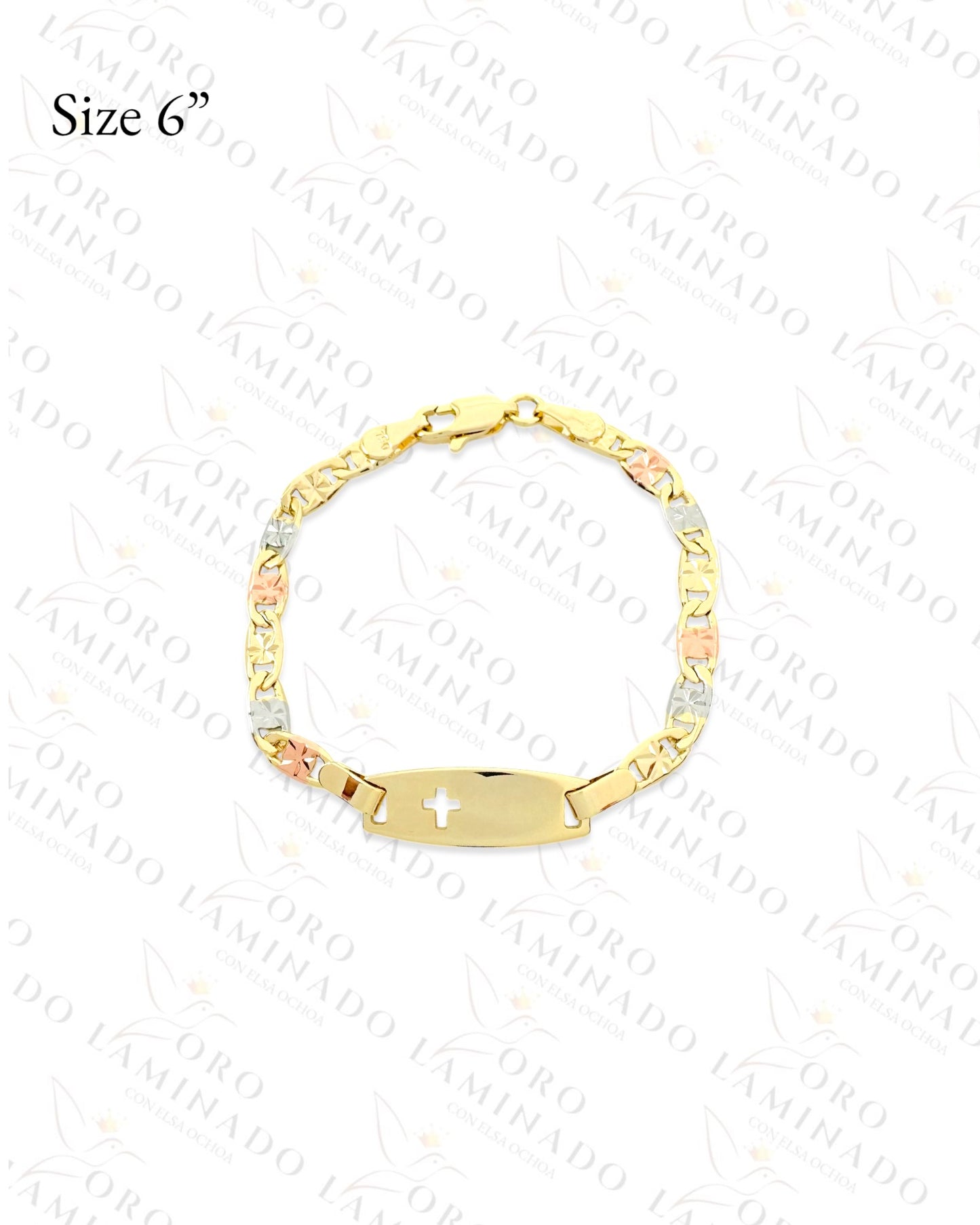 Gold Filled Three Tones Kid’s Little Cross Plate Bracelet Y422