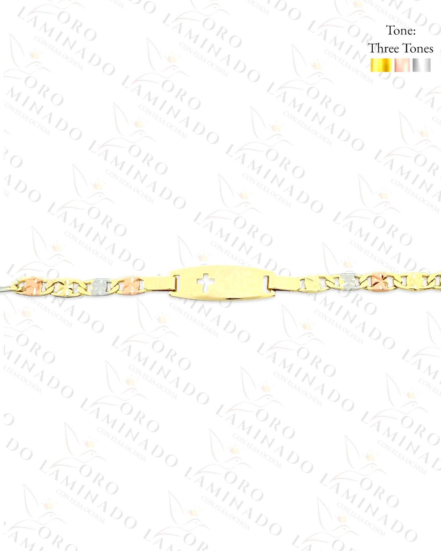 Gold Filled Three Tones Kid’s Little Cross Plate Bracelet Y422