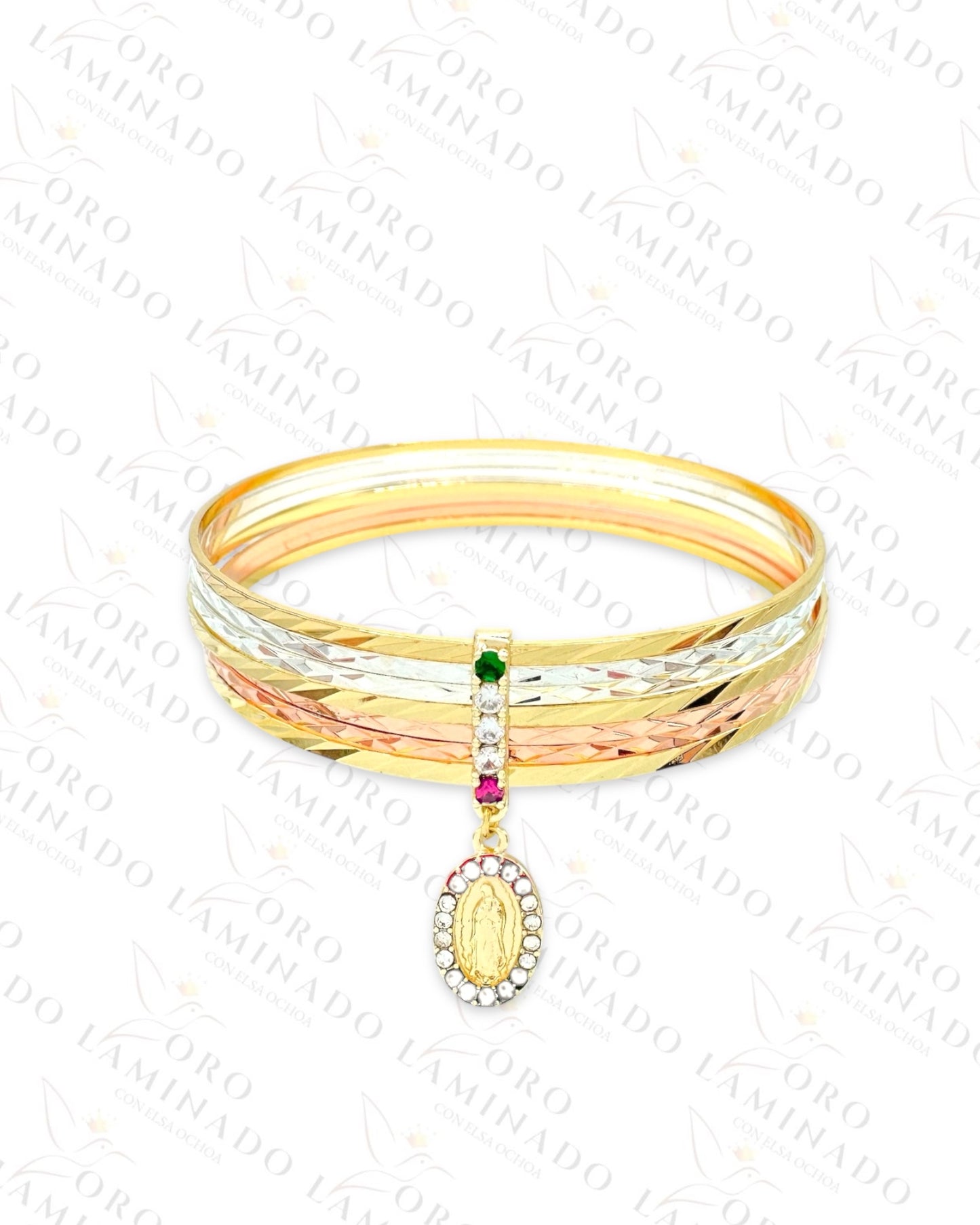 Tri-Color Virgin Mary Charm Weekly Bracelet Set (Gold Filled) Y252