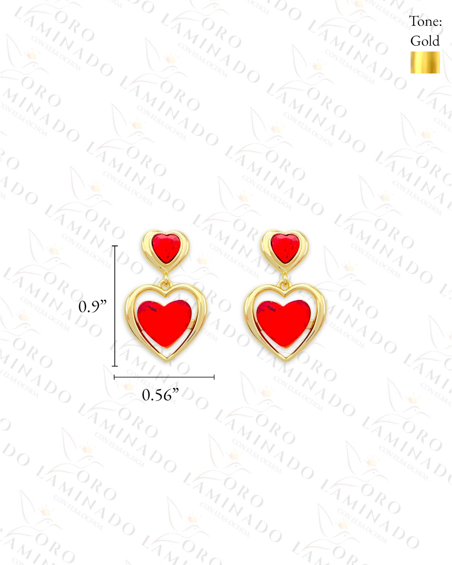 High Quality Red Double Heart Earrings (Gold Filled) R414