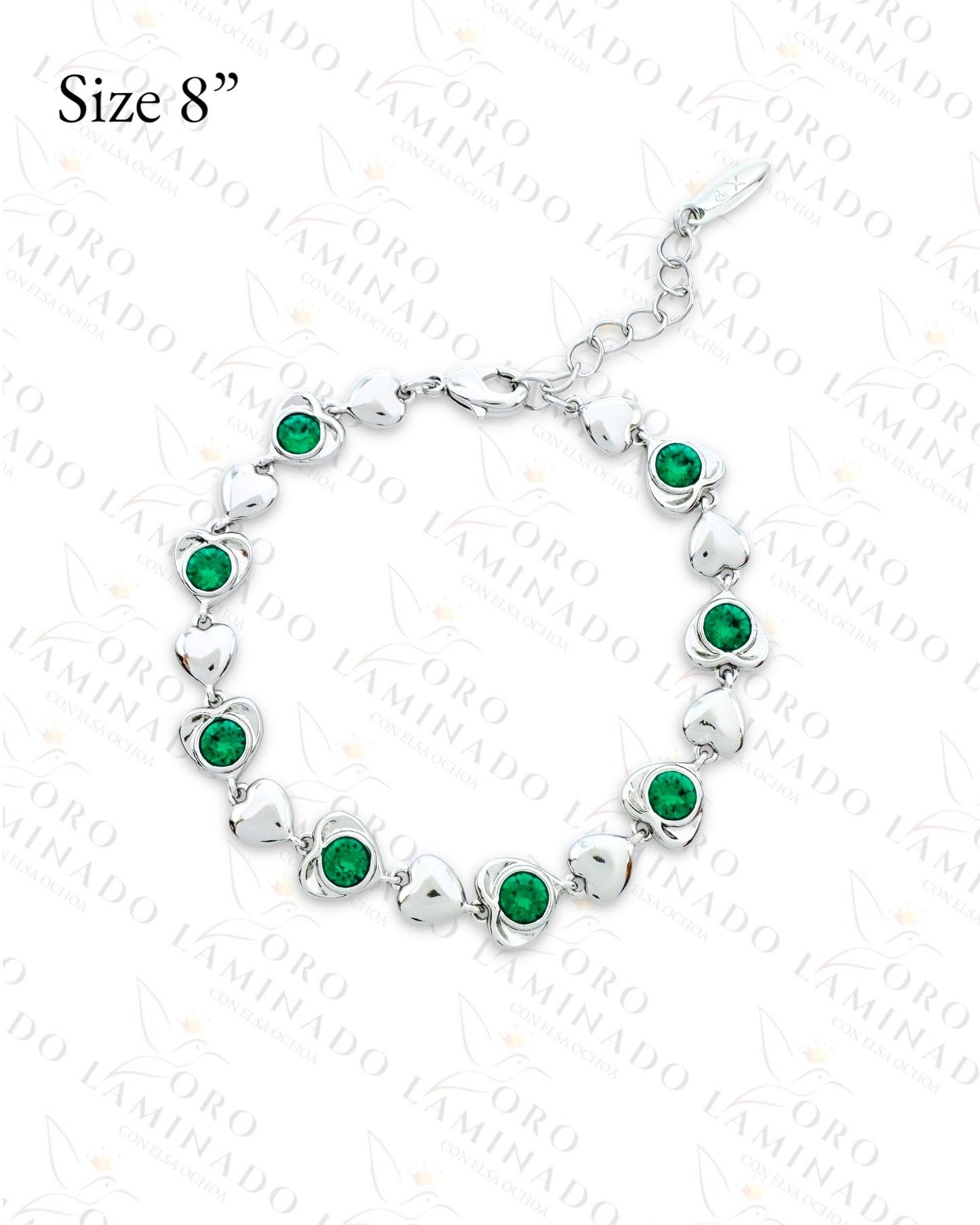 High Quality Silver and Green Hearts Bracelet (Gold Filled) G238