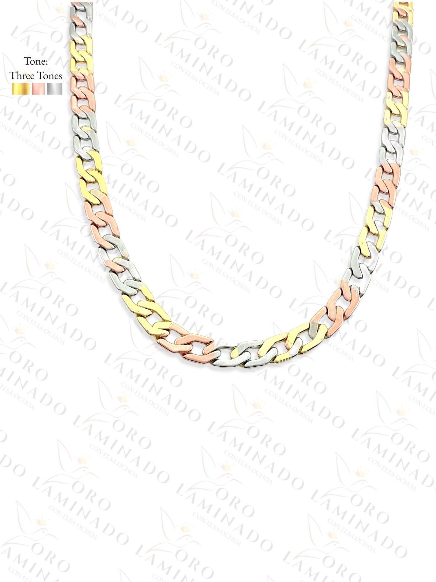 Three Tones Squared Cuban Chains Pack of 6 Size 26" 7mm R217