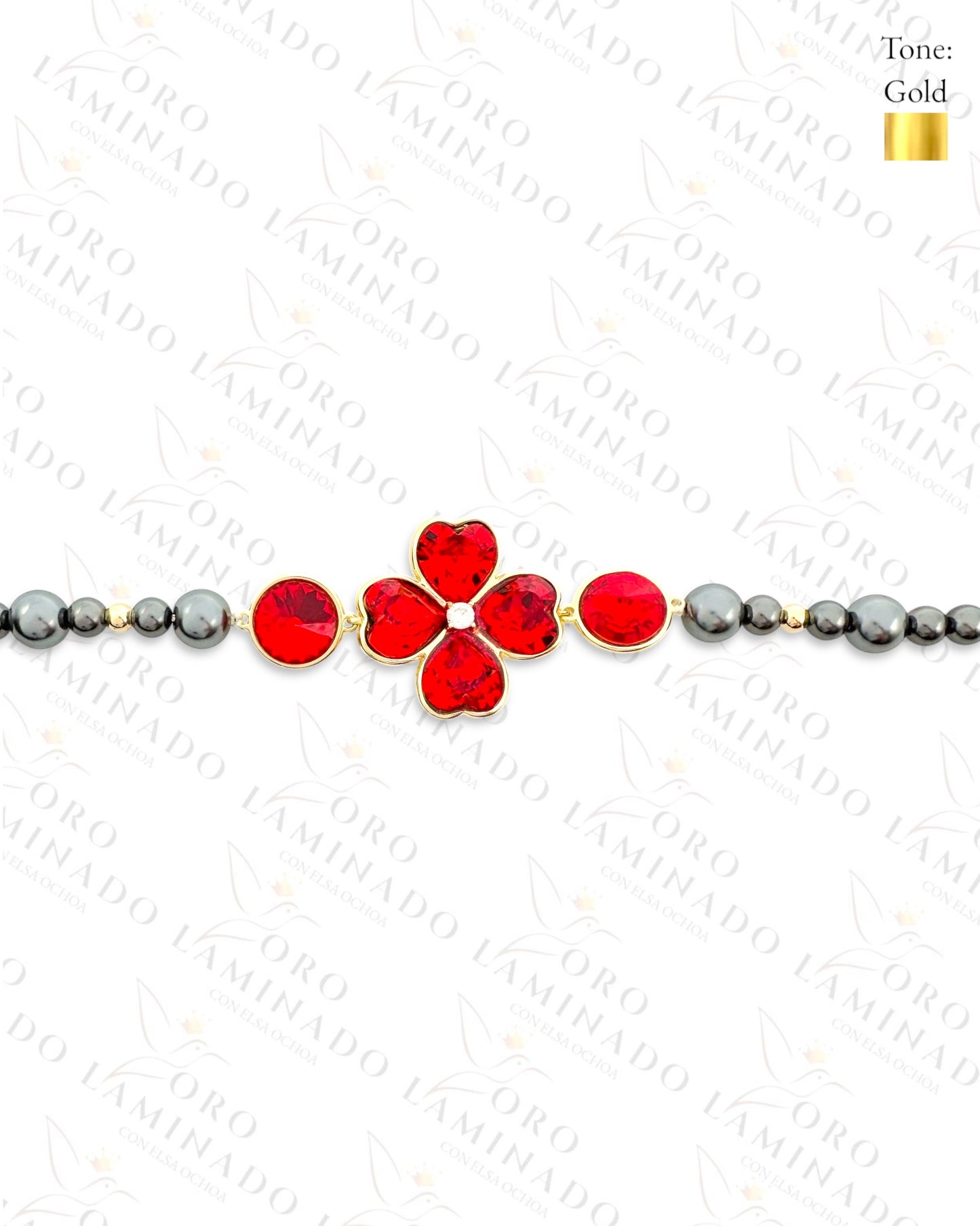 High Quality Red Flower Pearl Bracelet (Gold Filled) R53