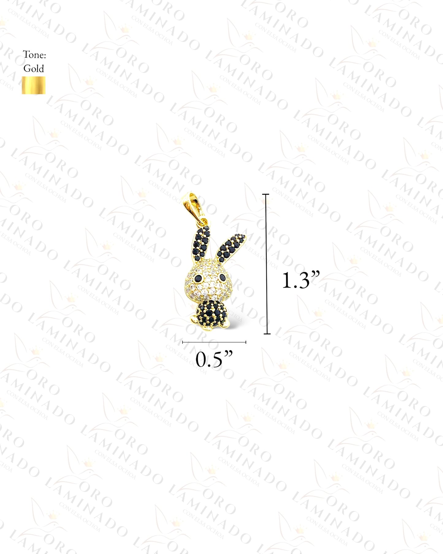 Gold Filled High Quality Small Bunny Pendant With Black Stones C8