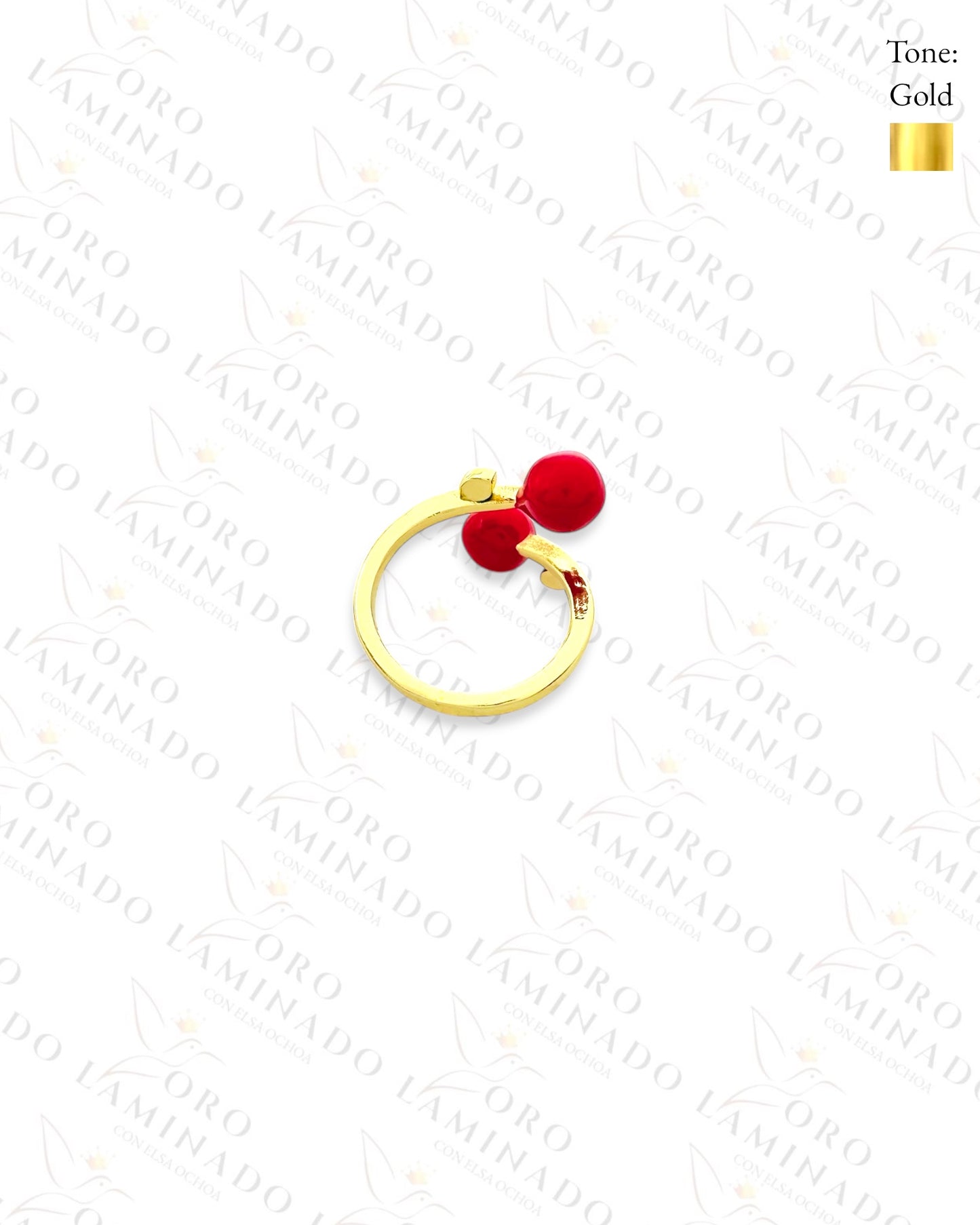 Adjustable Cherry and Leaf Ring (Gold Filled) C4