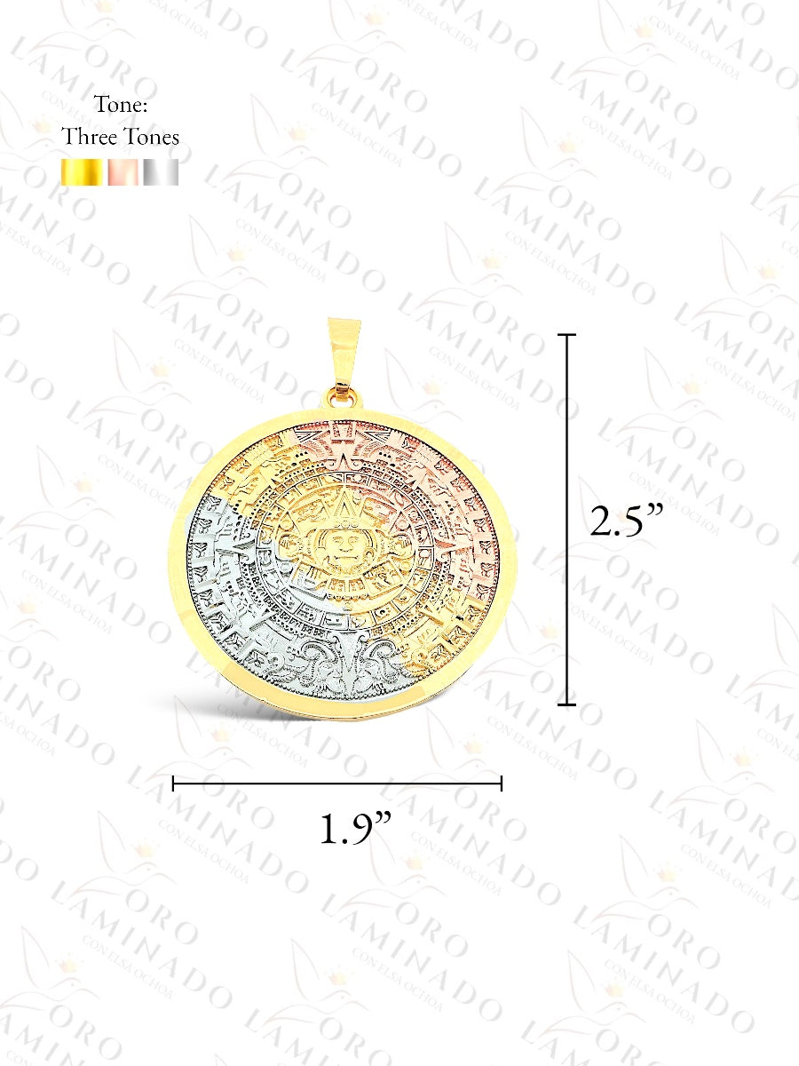 Gold Filled Three Tones Aztec Calendar Pendant R138