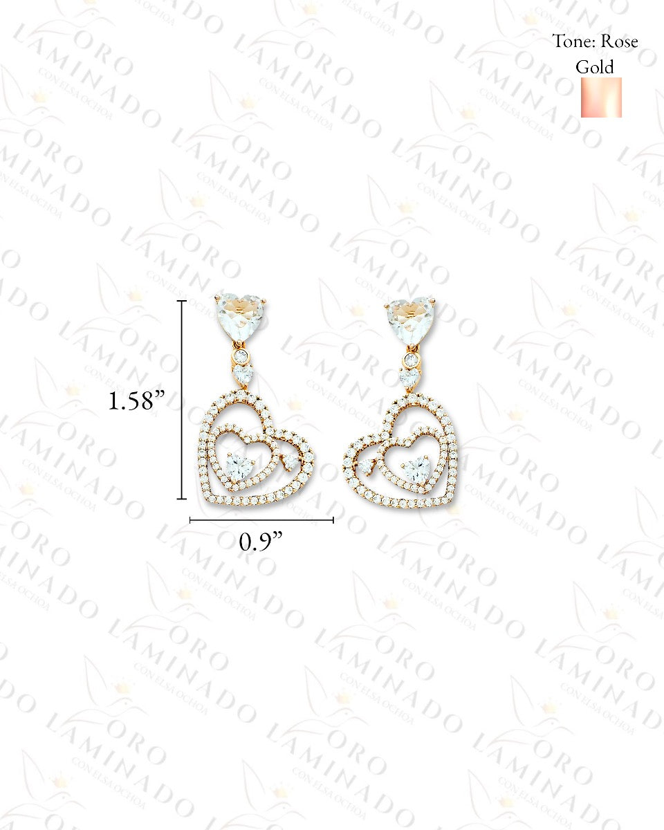 High Quality Double Crystal Heart Earrings R218