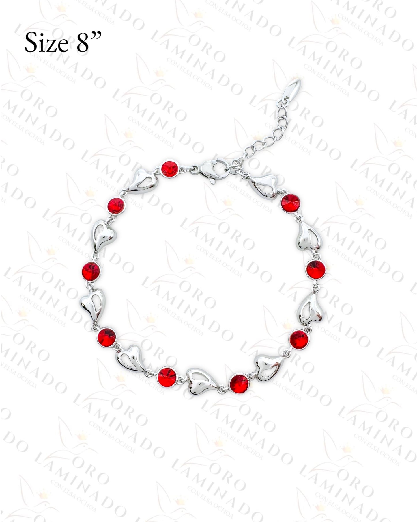 High Quality Silver Red Hearts Link Bracelet (Gold Filled) G478