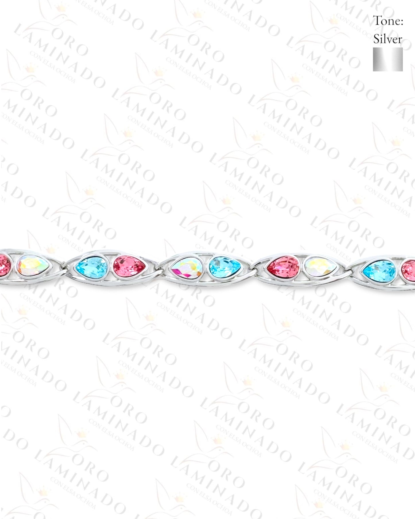High Quality Silver Blue and Pink Link Bracelet (Gold Filled) R289