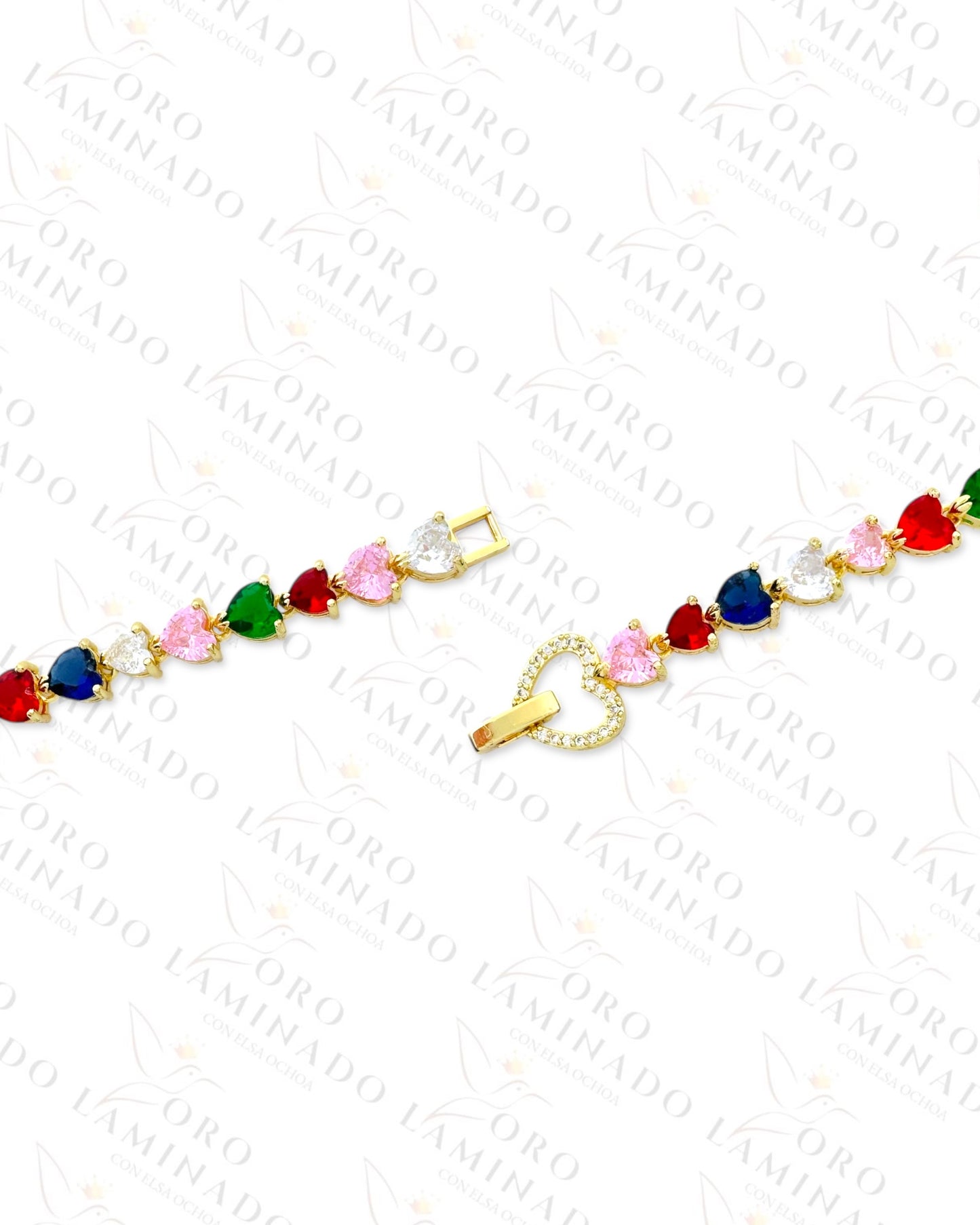 Multi-Color Crystal Hearts Bracelet (Gold Filled) C56