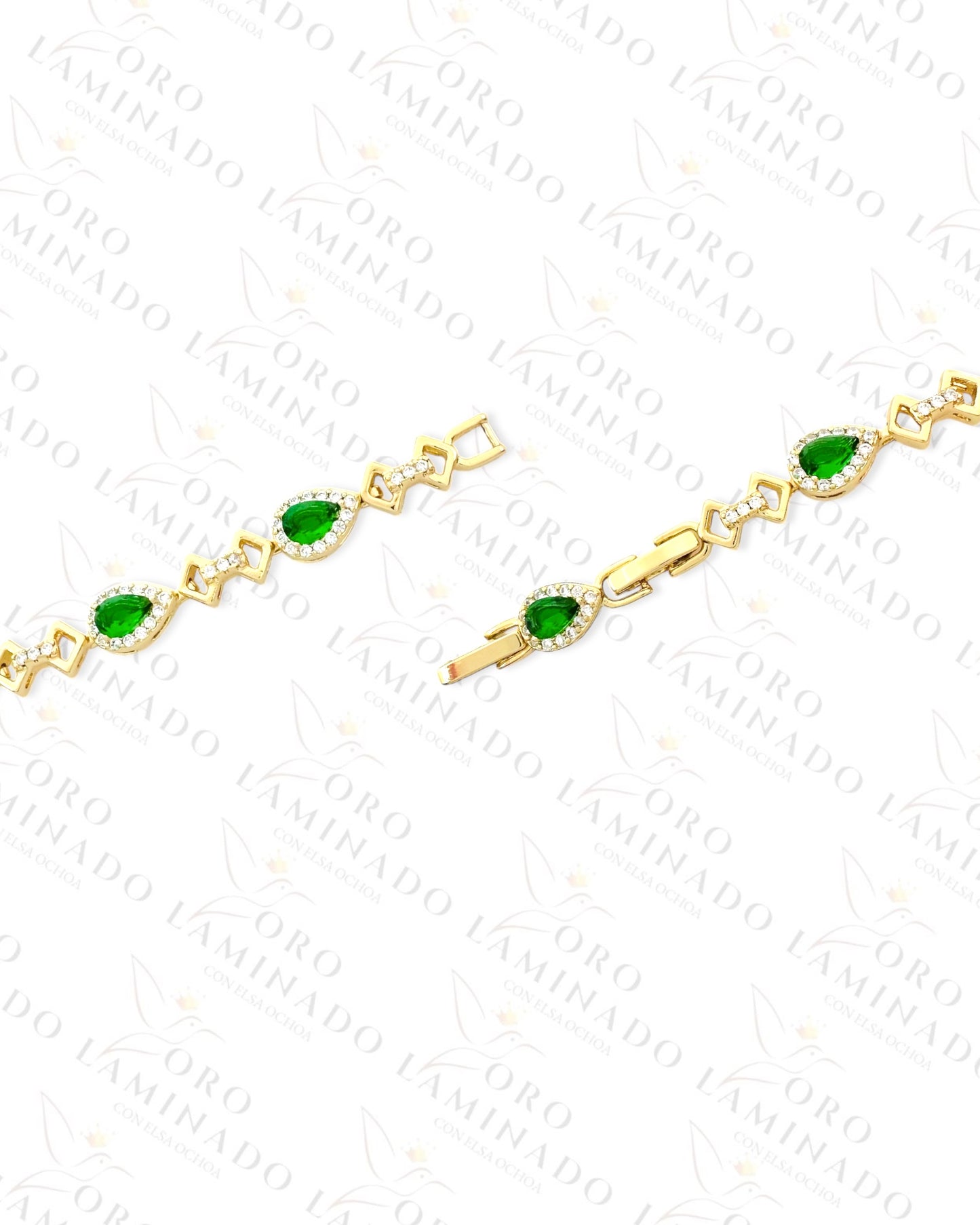 High Quality Green Crystal Teardrop Bracelet (Gold Filled) B46