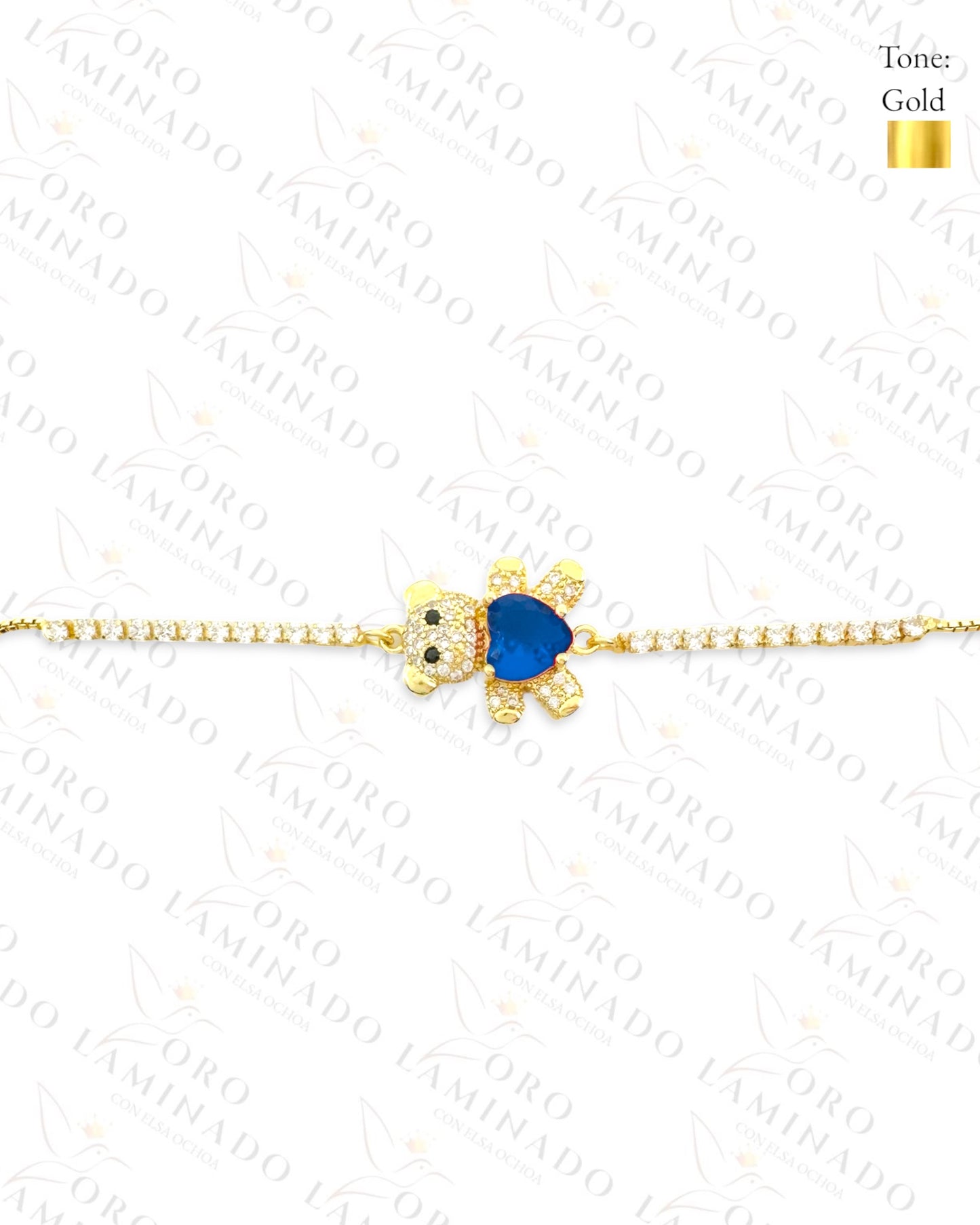Gold Filled Blue Heart Teddy Bear Adjustable Bracelet R364