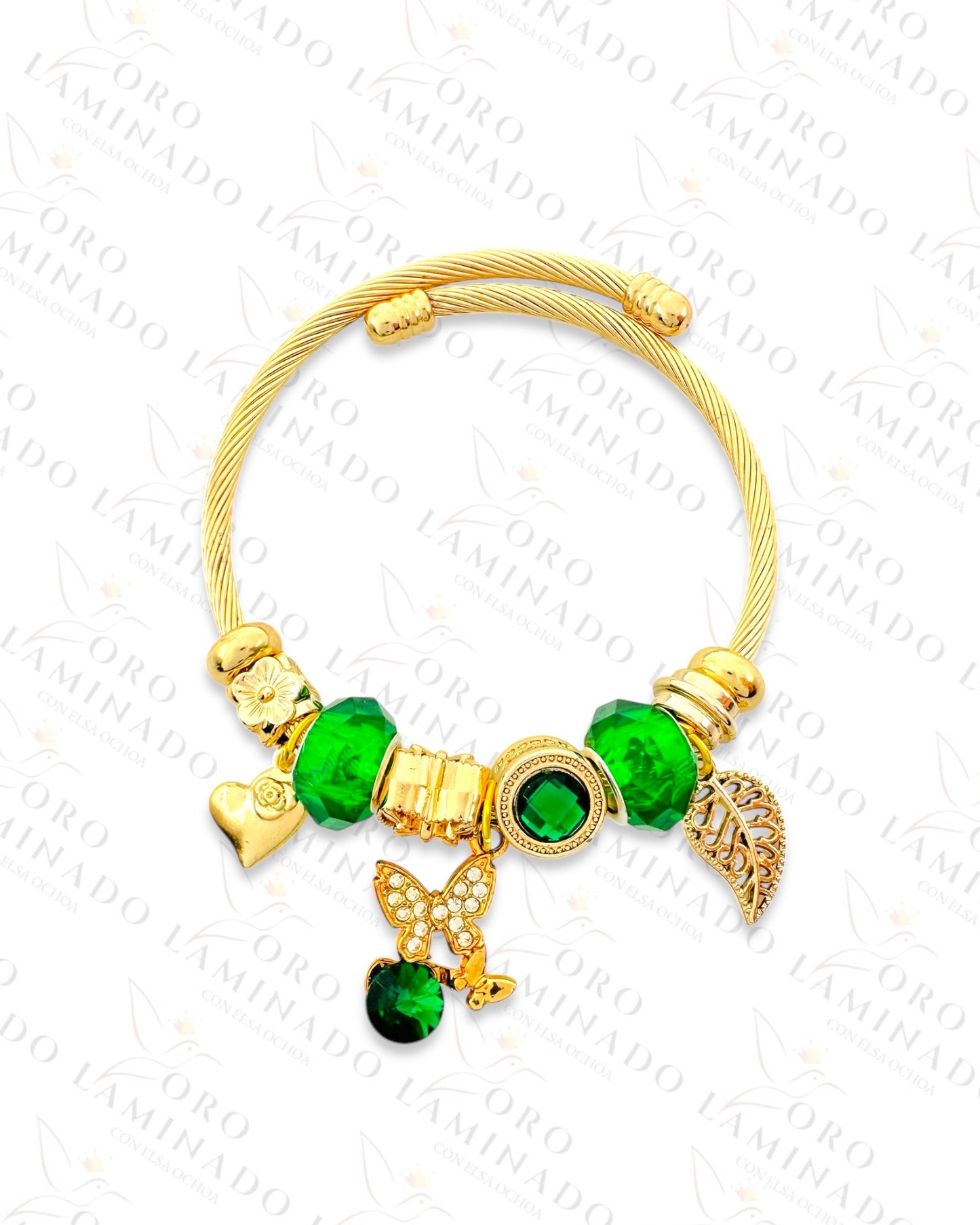 Stainless Steel Green Butterfly Charm Bracelet G73