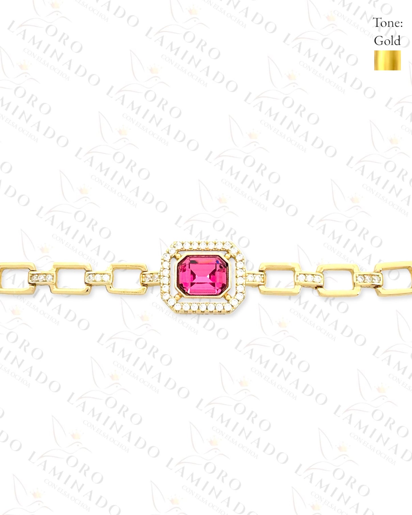 High Quality Pink Square Stone Bracelet (Gold Filled) G138