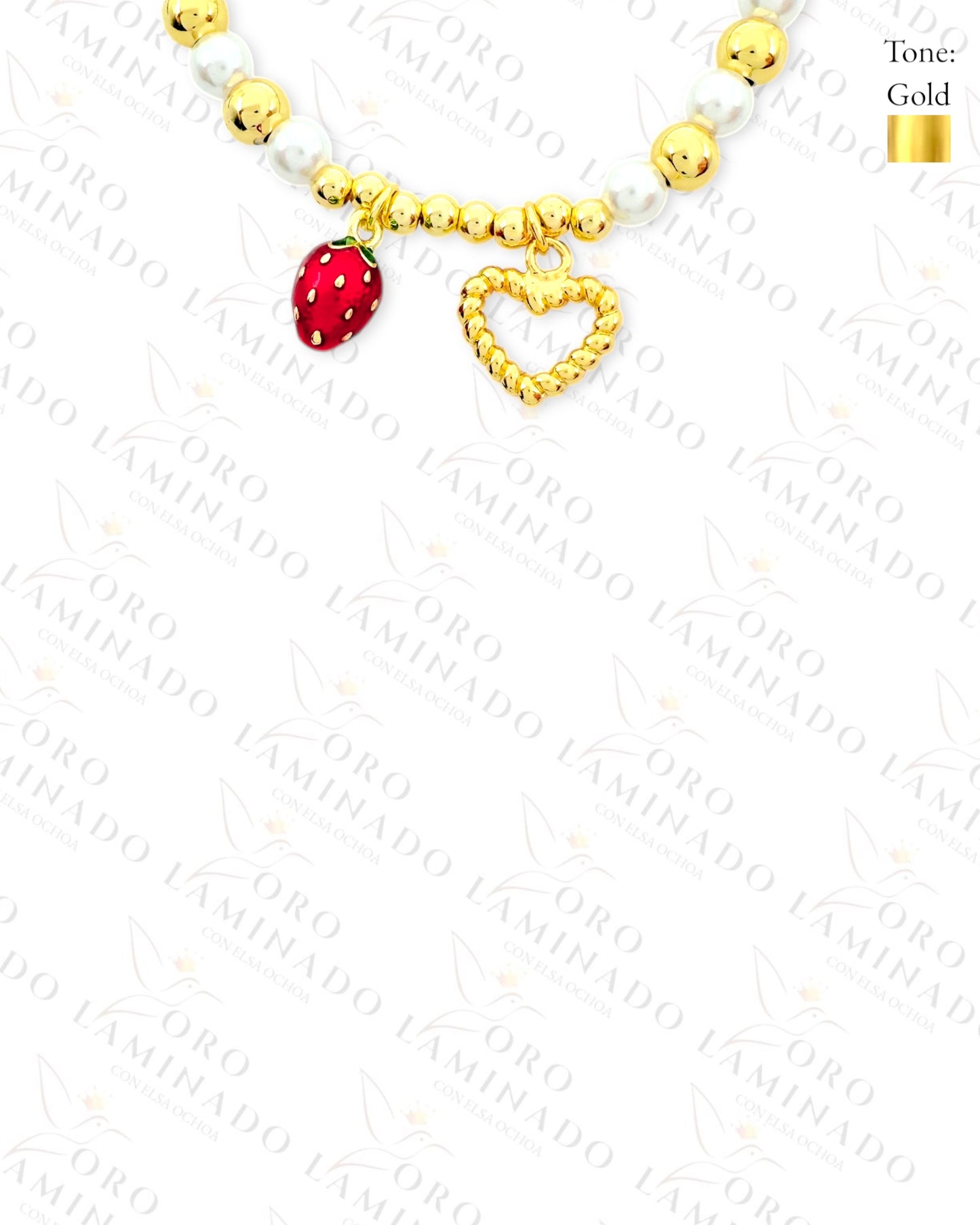Strawberry Charm Pearl Bracelet (Gold Filled) R325