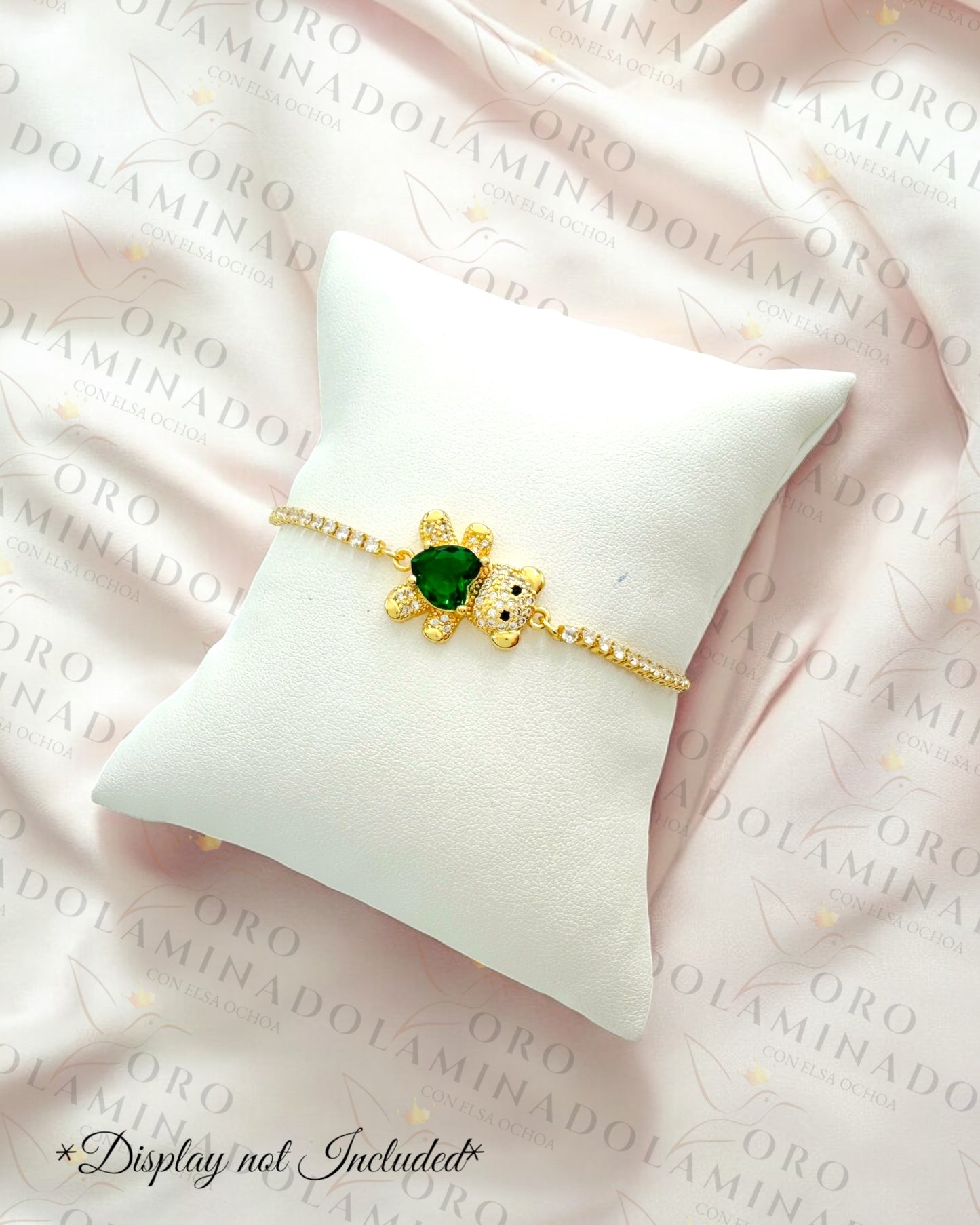 Gold Filled Green Heart Teddy Bear Adjustable Bracelet R213