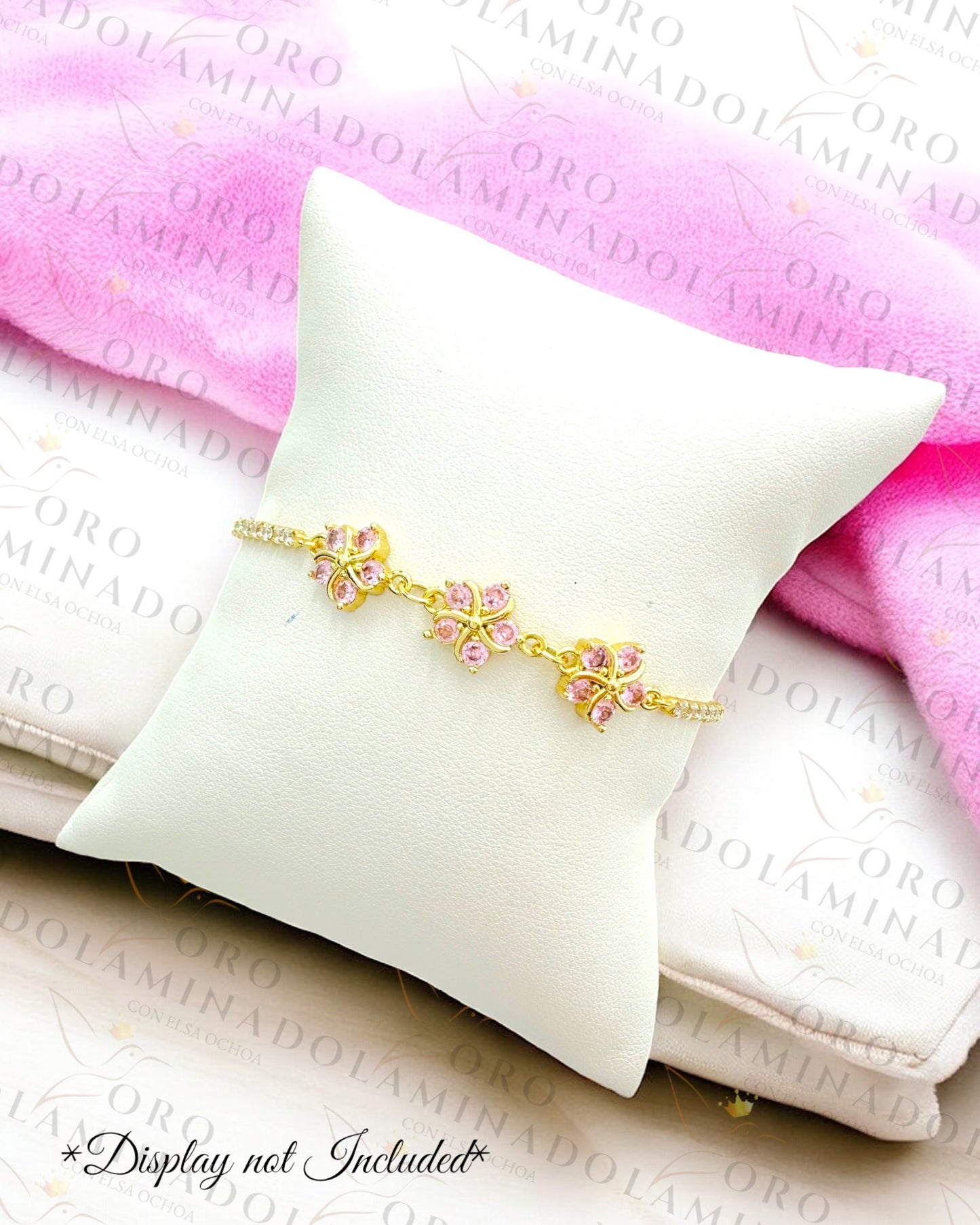 Gold Filled Light Pink Triple Flower Adjustable Bracelet R354