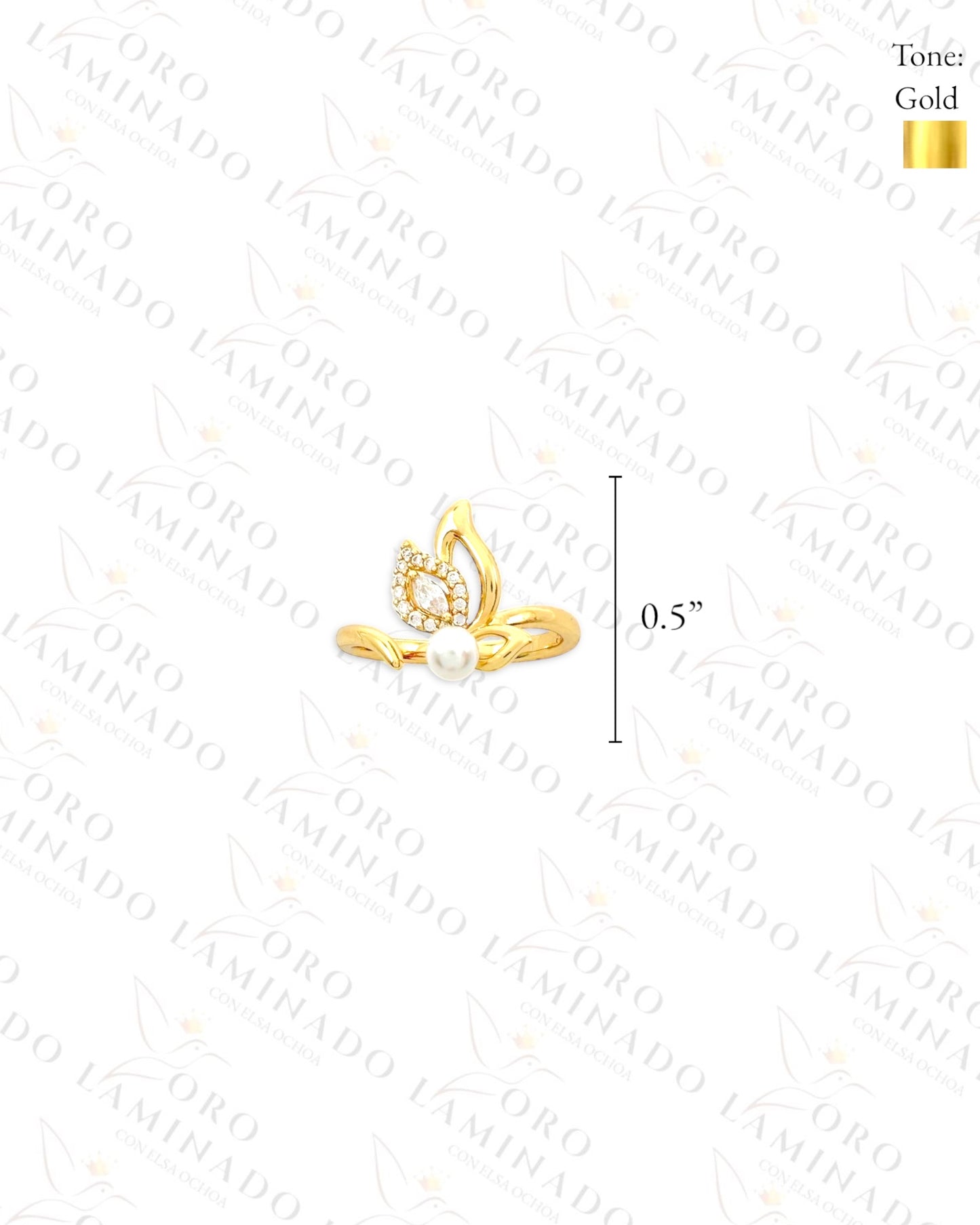 High Quality Adjustable Pearl Butterfly Ring (Gold Filled) C344