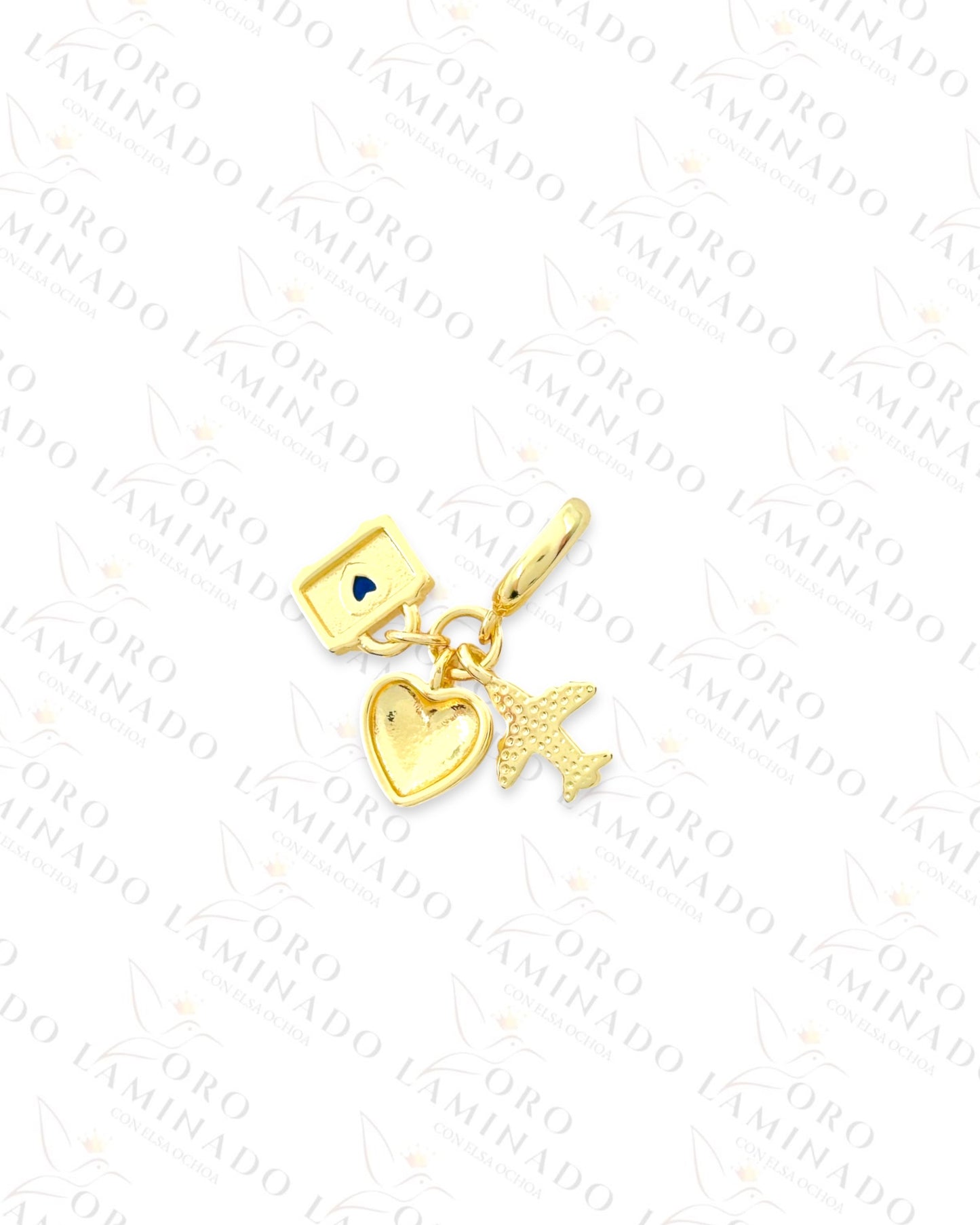 Blue Suitcase and Red Heart Charm (Gold Filled) R7