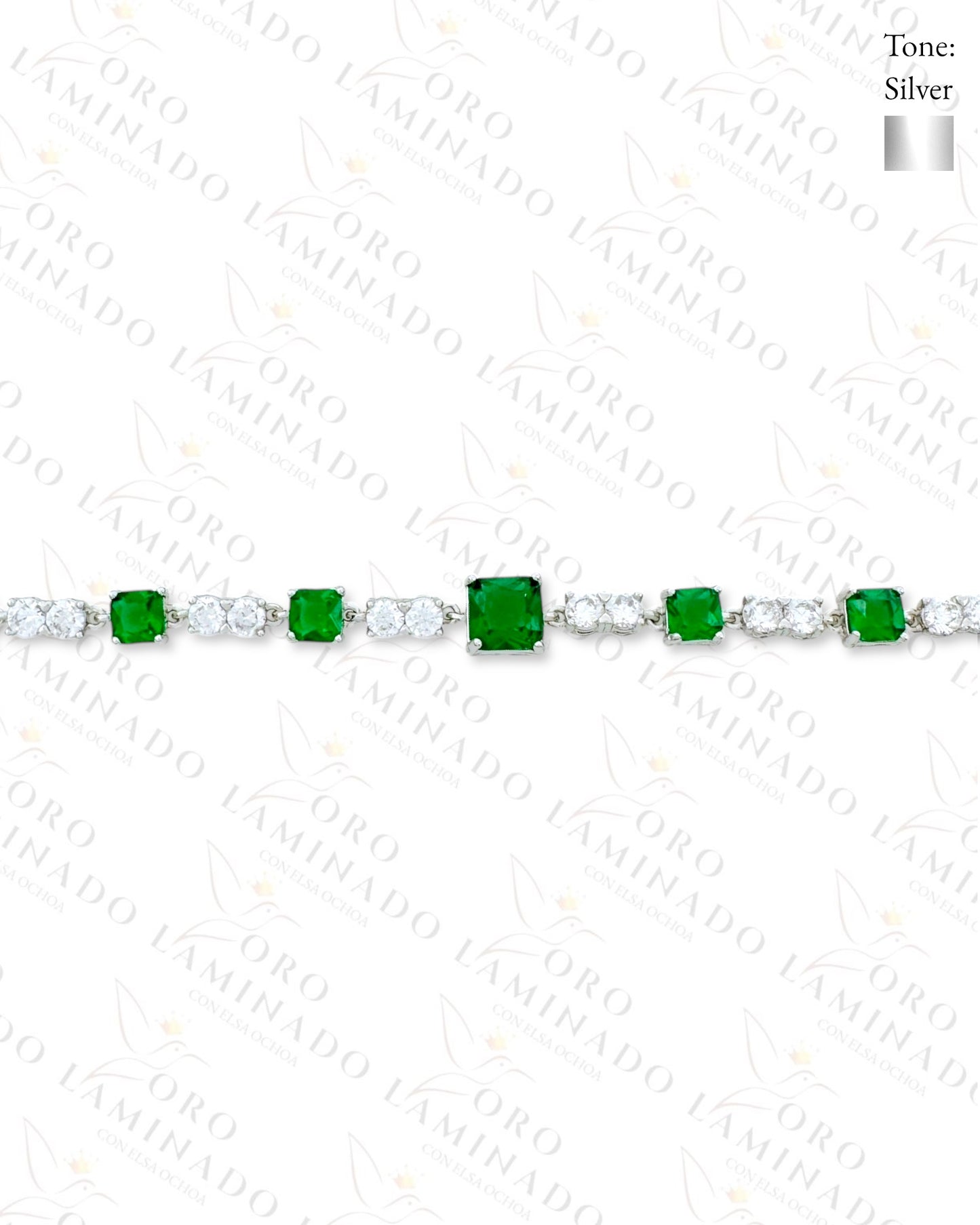 High Quality Green Crystal Design Silver Bracelet (Gold Filled) B288