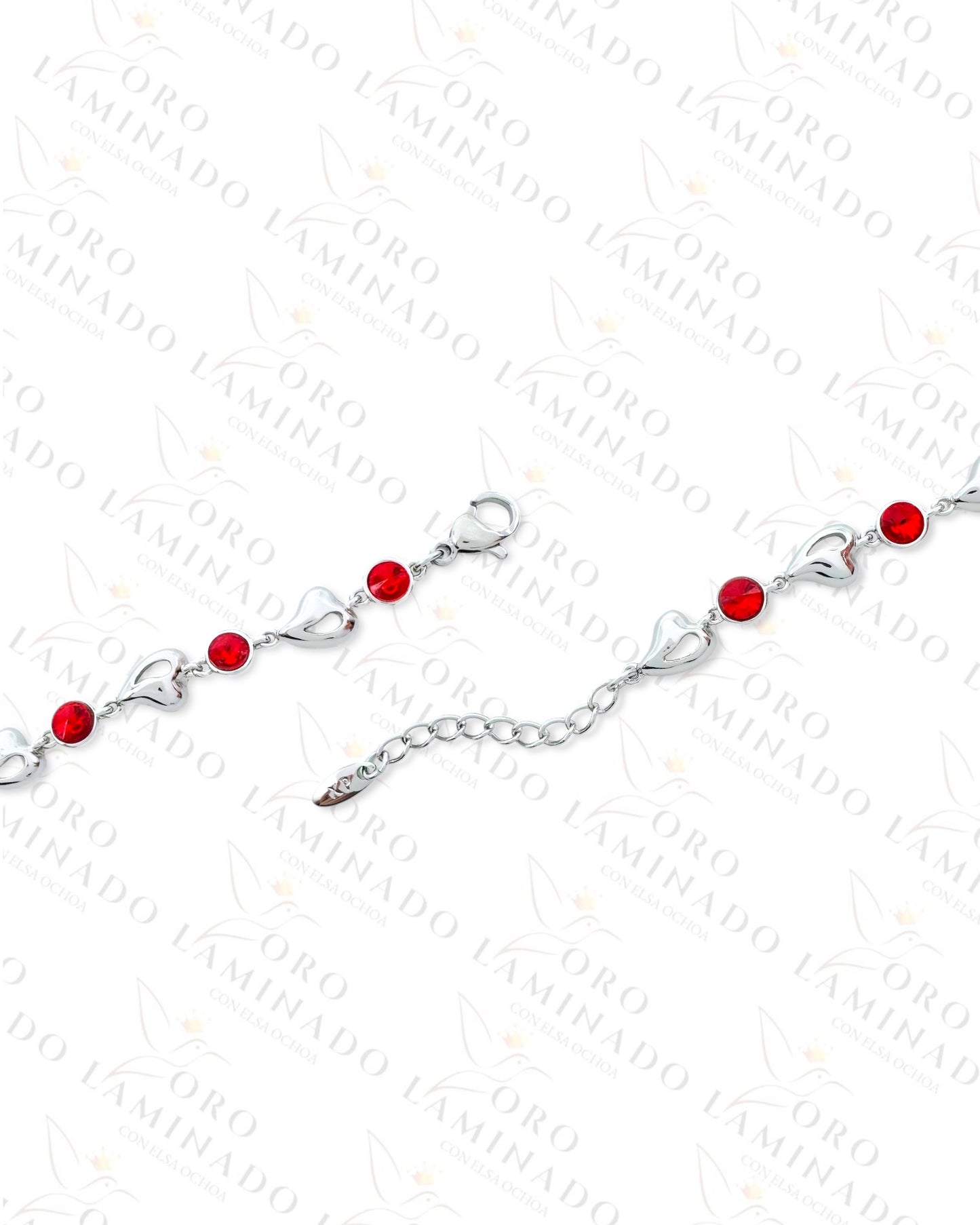High Quality Silver Red Hearts Link Bracelet (Gold Filled) G478