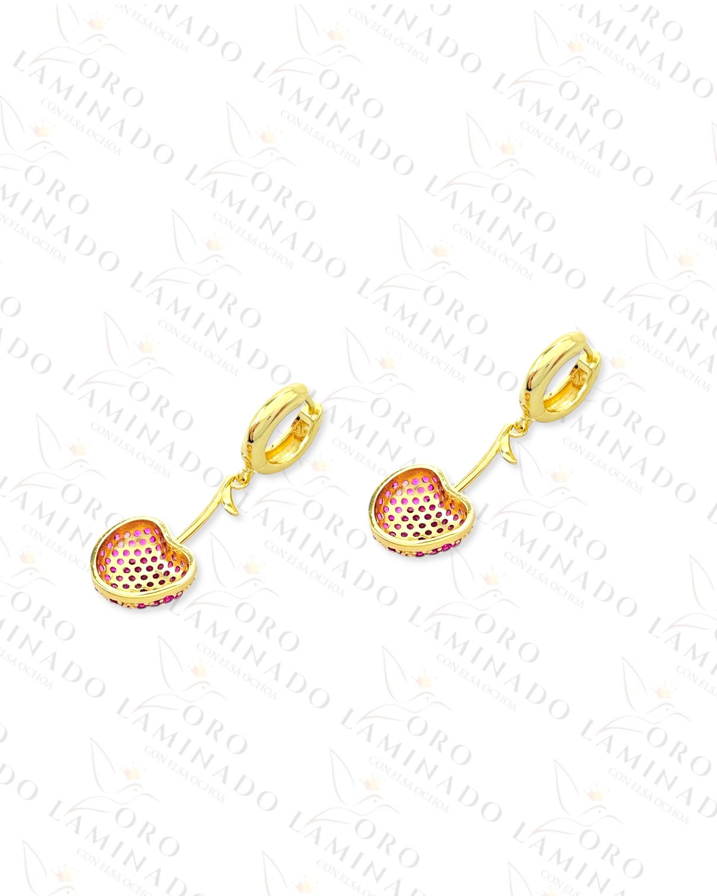 Pink Diamond Cherry Hoop Earrings (Gold Filled) C278