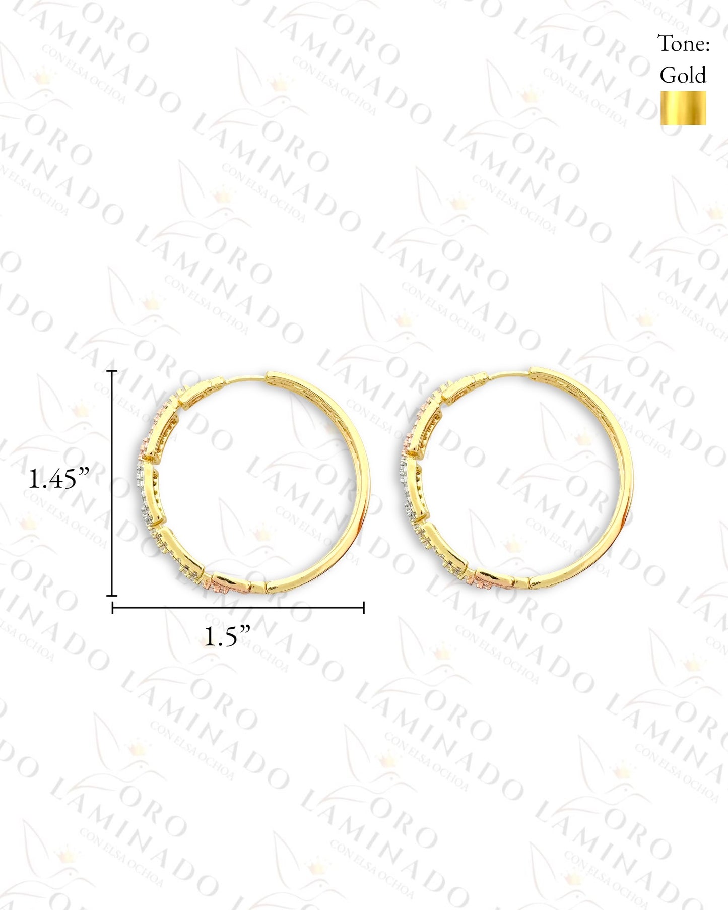 High Quality Three Tones Chain Design Hoop Earrings (Gold Filled) G312