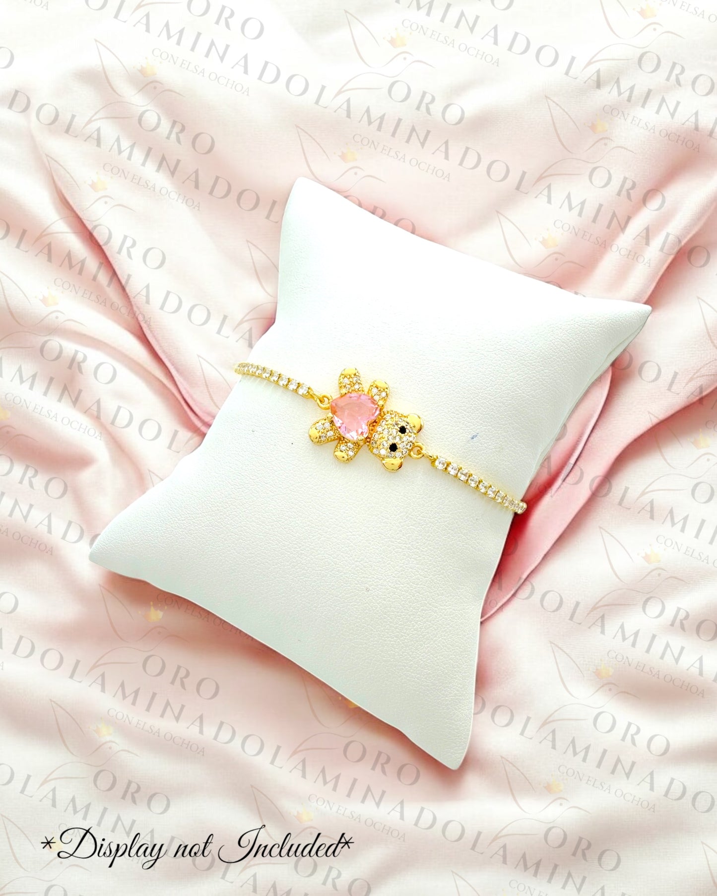 Gold Filled Pink Heart Teddy Bear Adjustable Bracelet R79