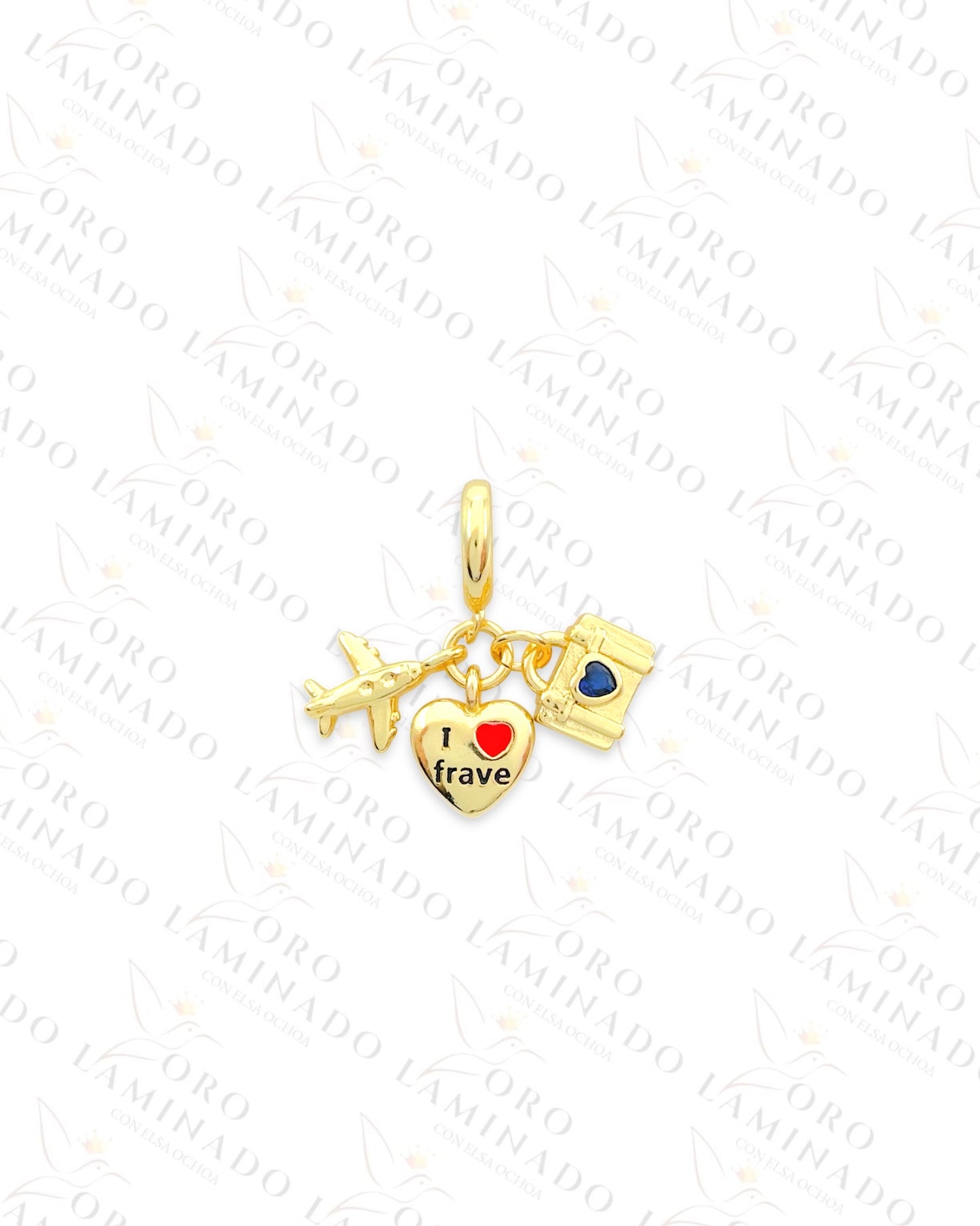 Blue Suitcase and Red Heart Charm (Gold Filled) R7