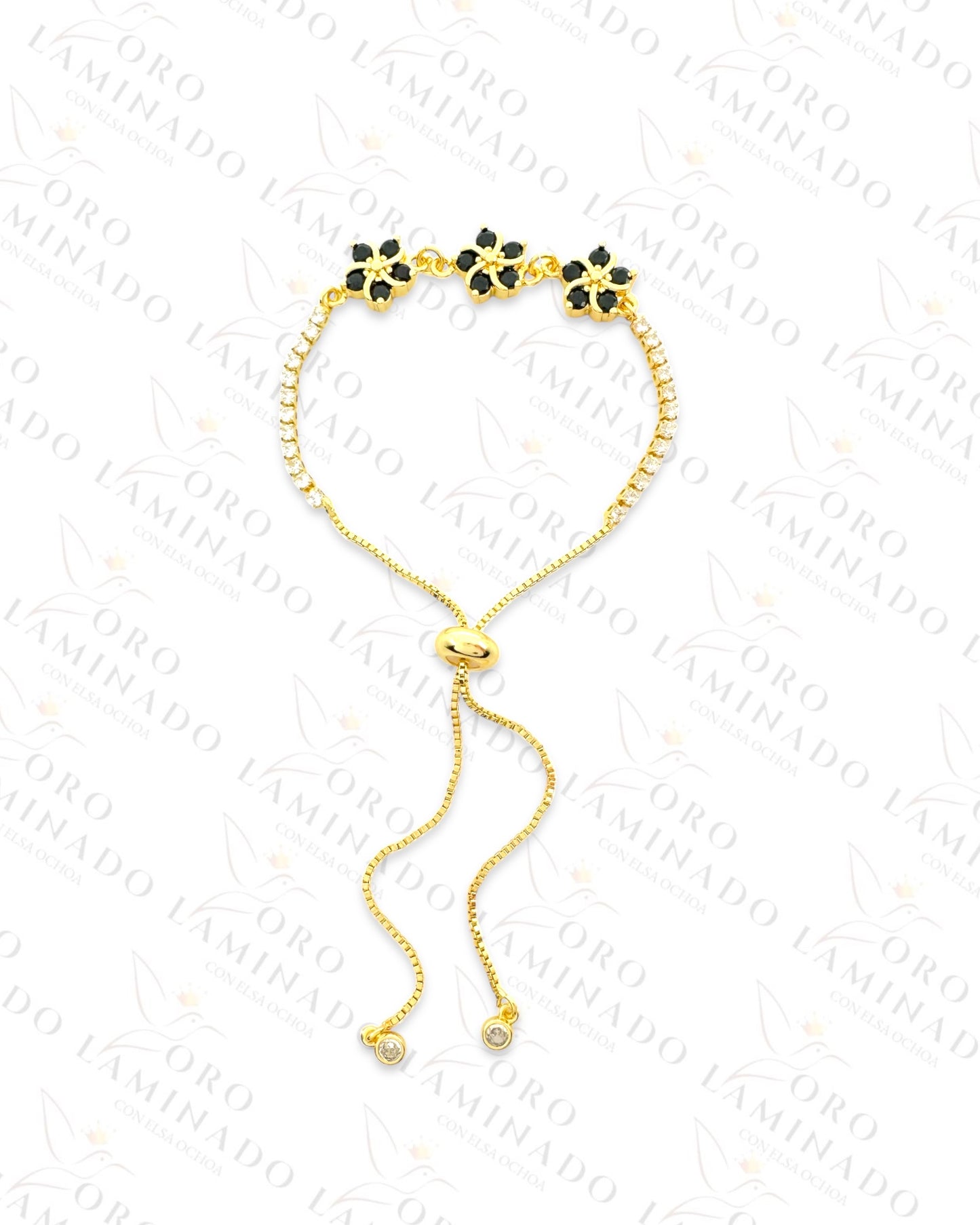Gold Filled Dark Triple Flower Adjustable Bracelet B28