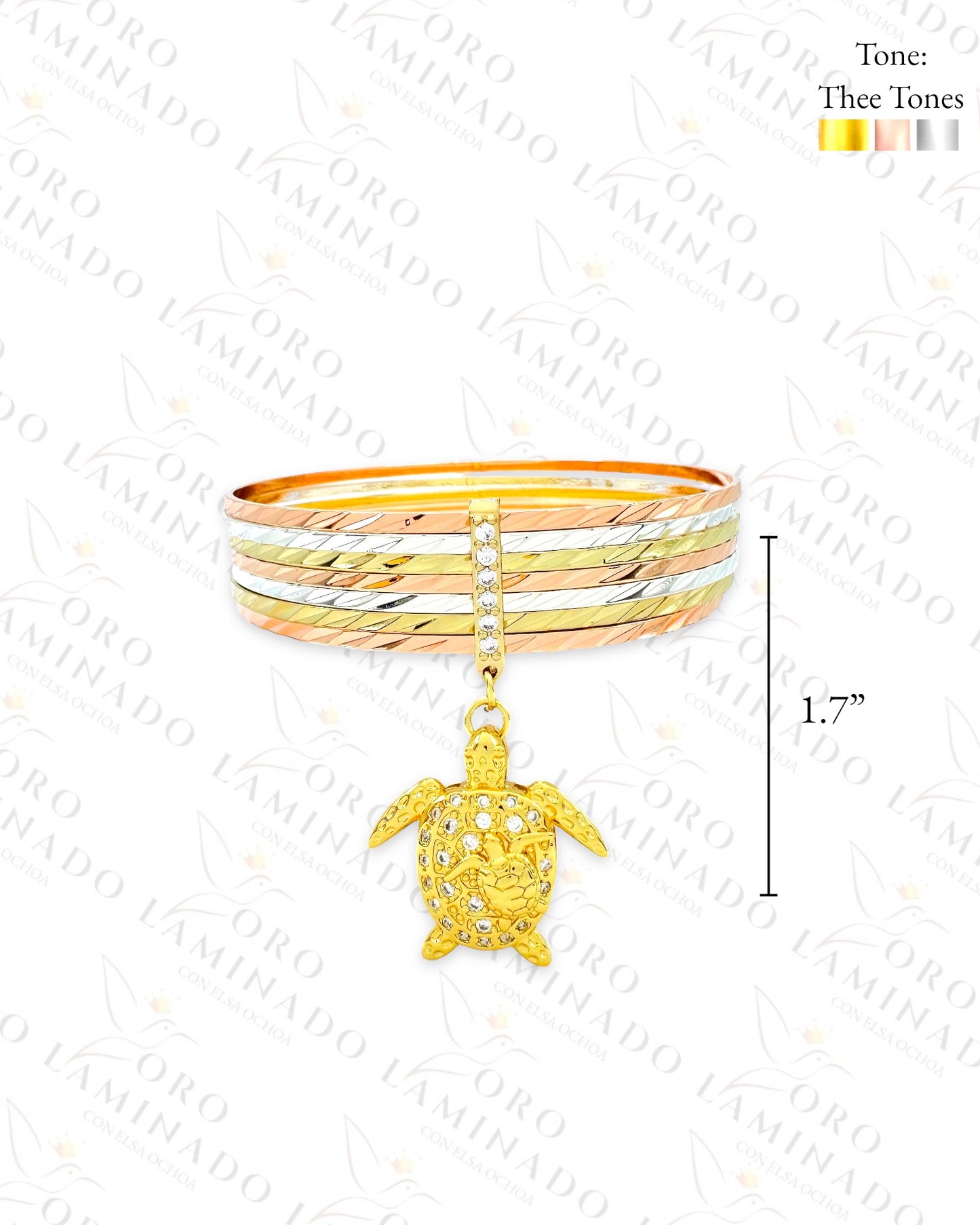 Tri-Color Turtle Charm Weekly Bracelet Set (Gold Filled) Y278