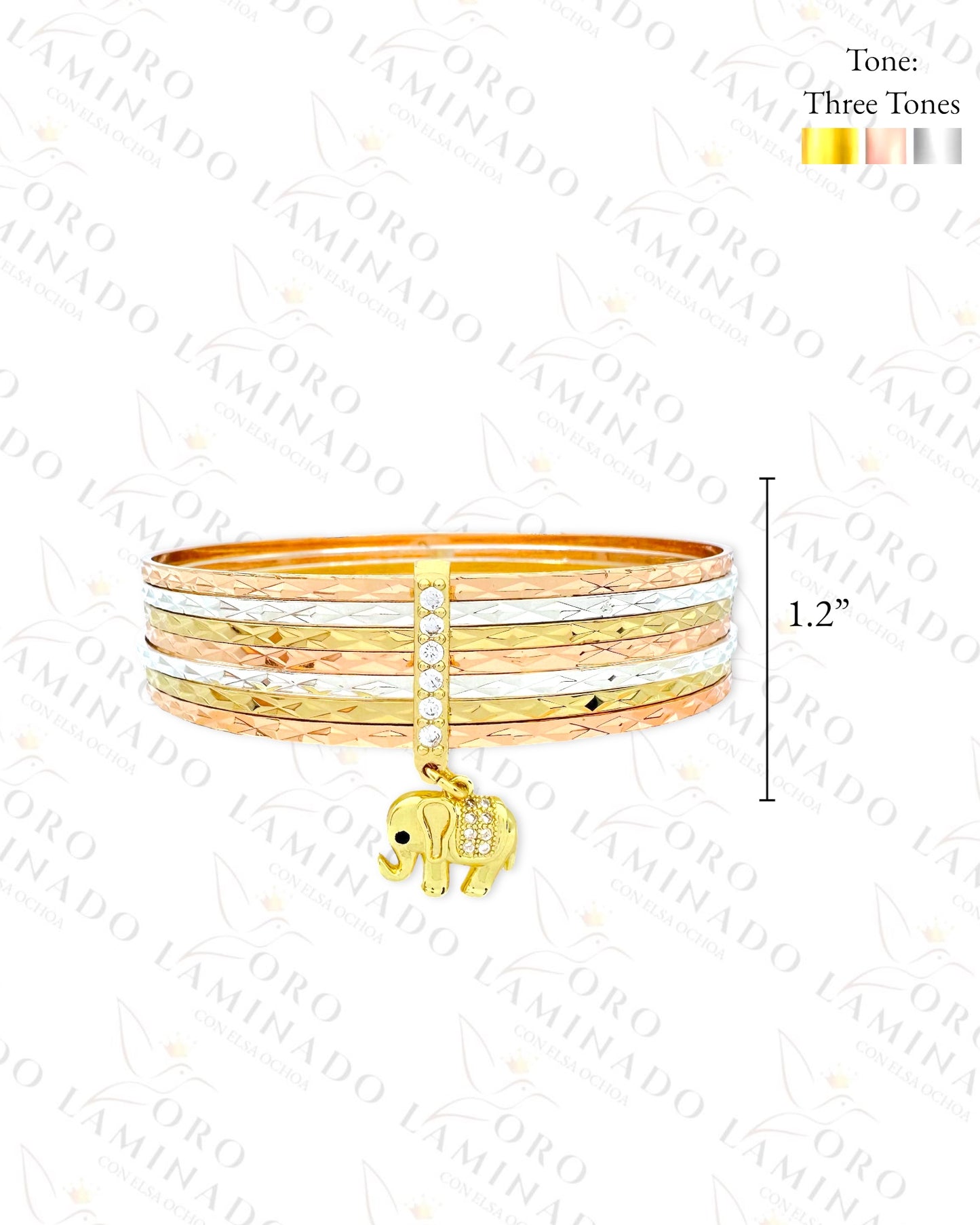 Tri-Color Elephant Charm Weekly Bracelet Set (Gold Filled) C165