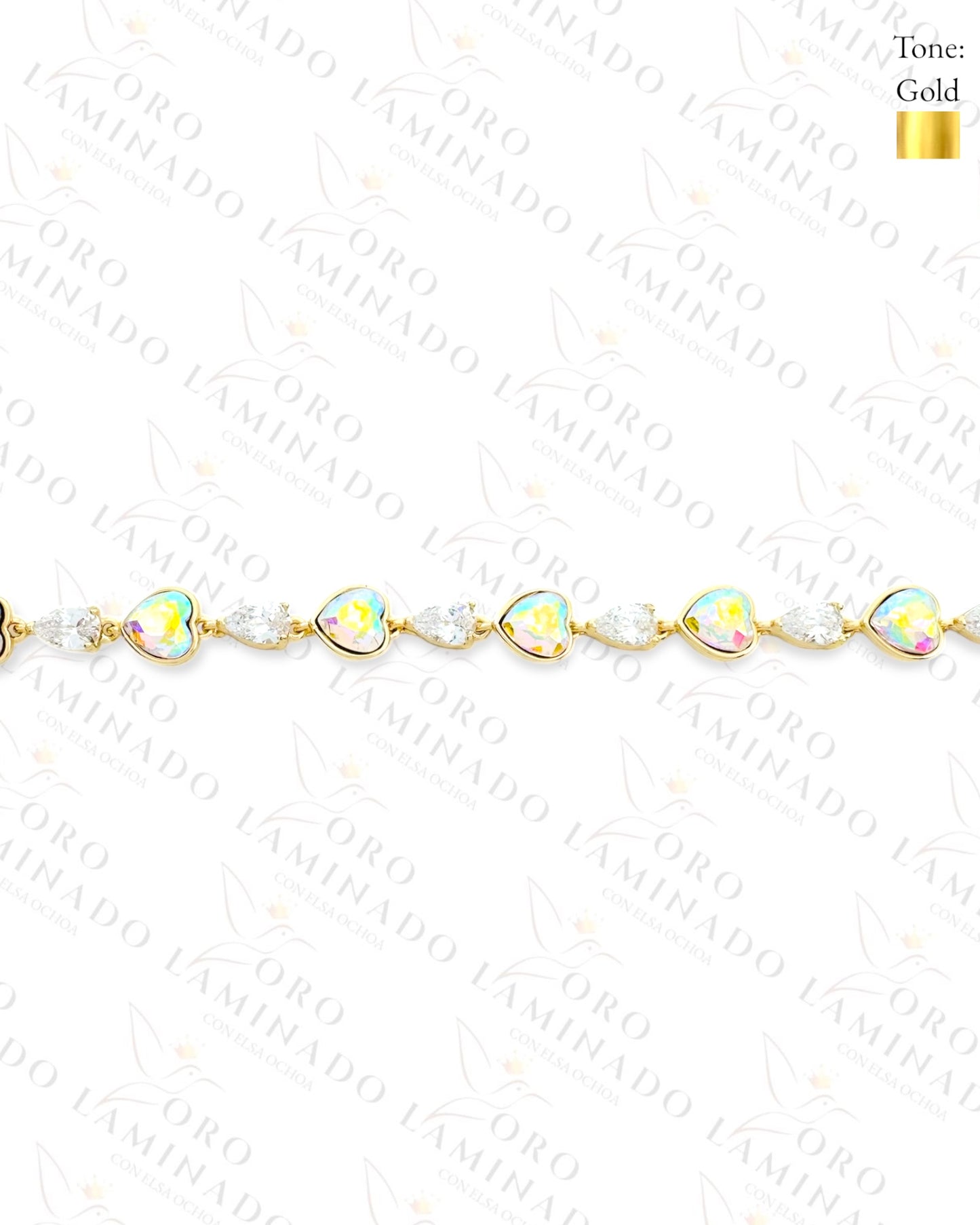 High Quality Iridescent Hearts Bracelet (Gold Filled) C60