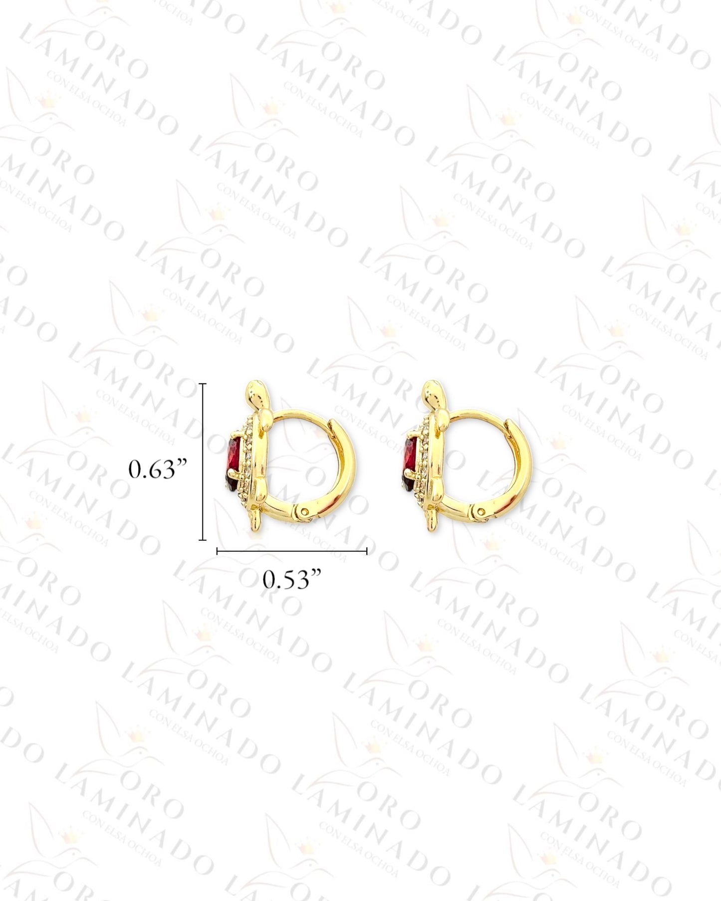 High Quality Red Crystal Turtle Hoop Earrings B325