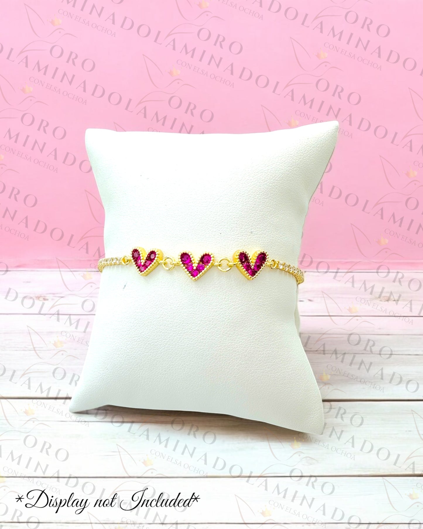 Gold Filled Pink Triple Heart Adjustable Bracelet B51