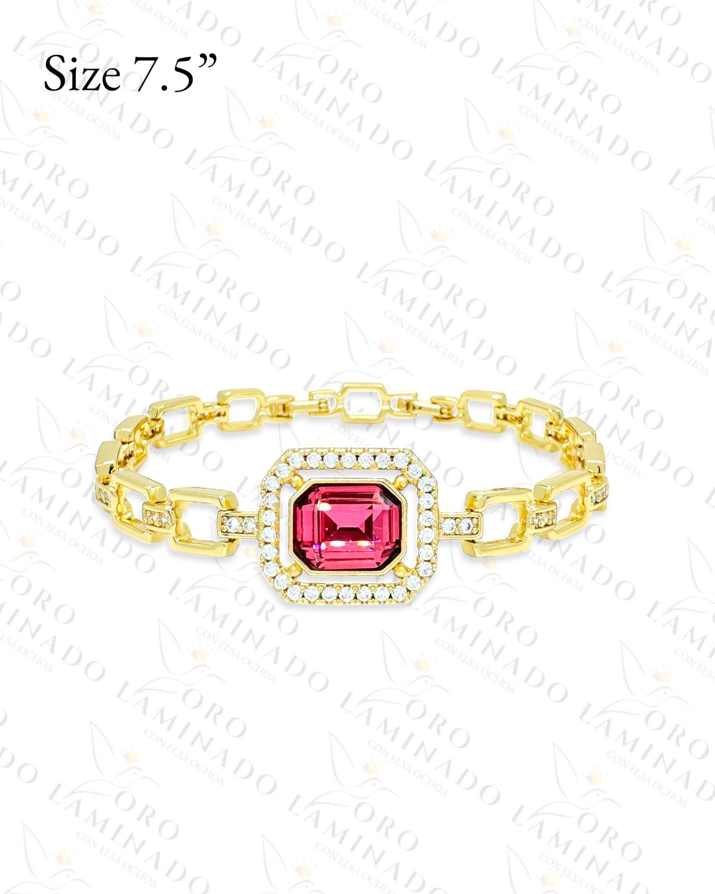 High Quality Pink Square Stone Bracelet (Gold Filled) G138